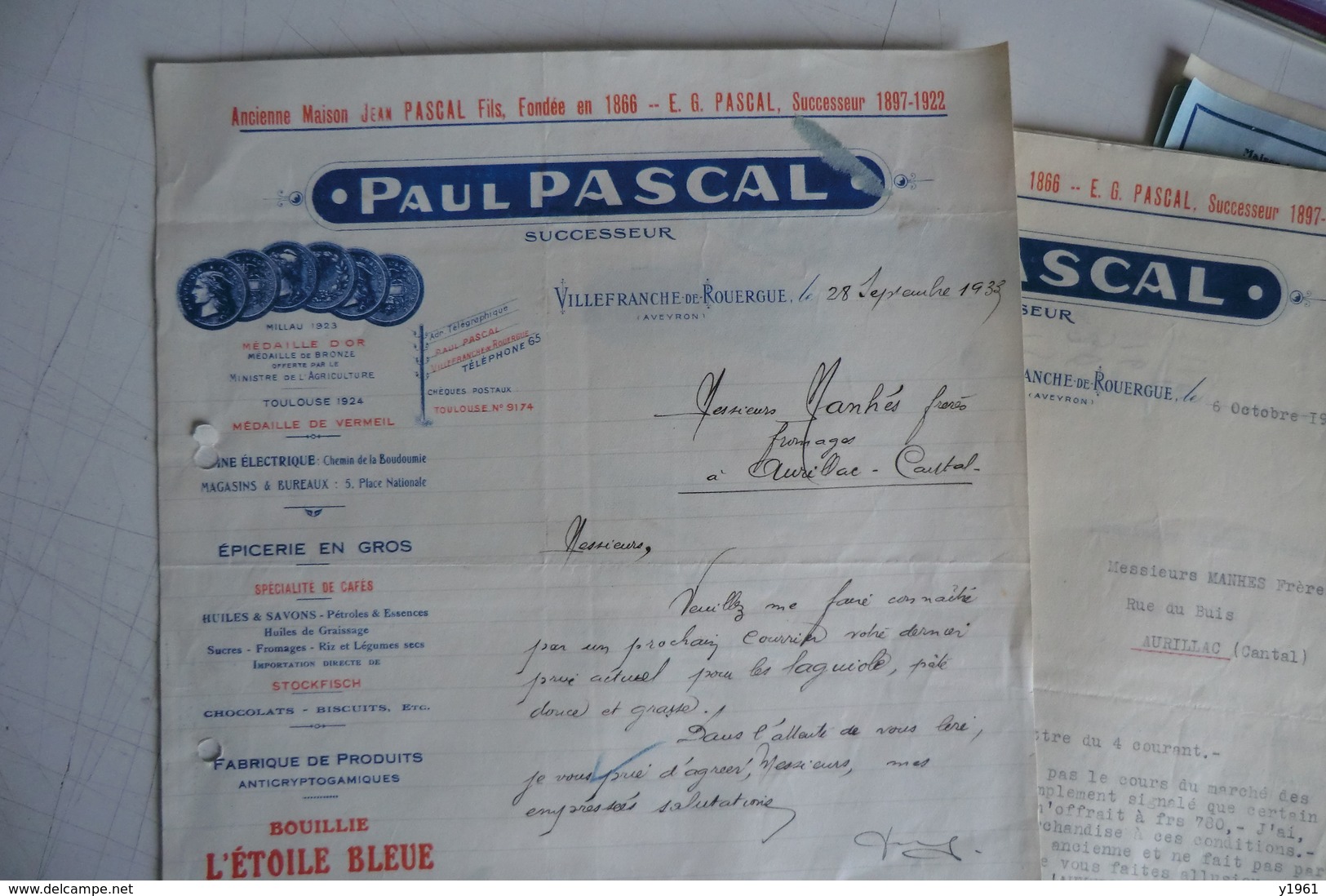 (022) FACTURES DOCUMENTS COMMERCIAUX. 12 AVEYRON VILLEFRANCHE DE ROUERGUE. PAUL PASCAL. épicerie En Gros. 16pages. 1933. - Food