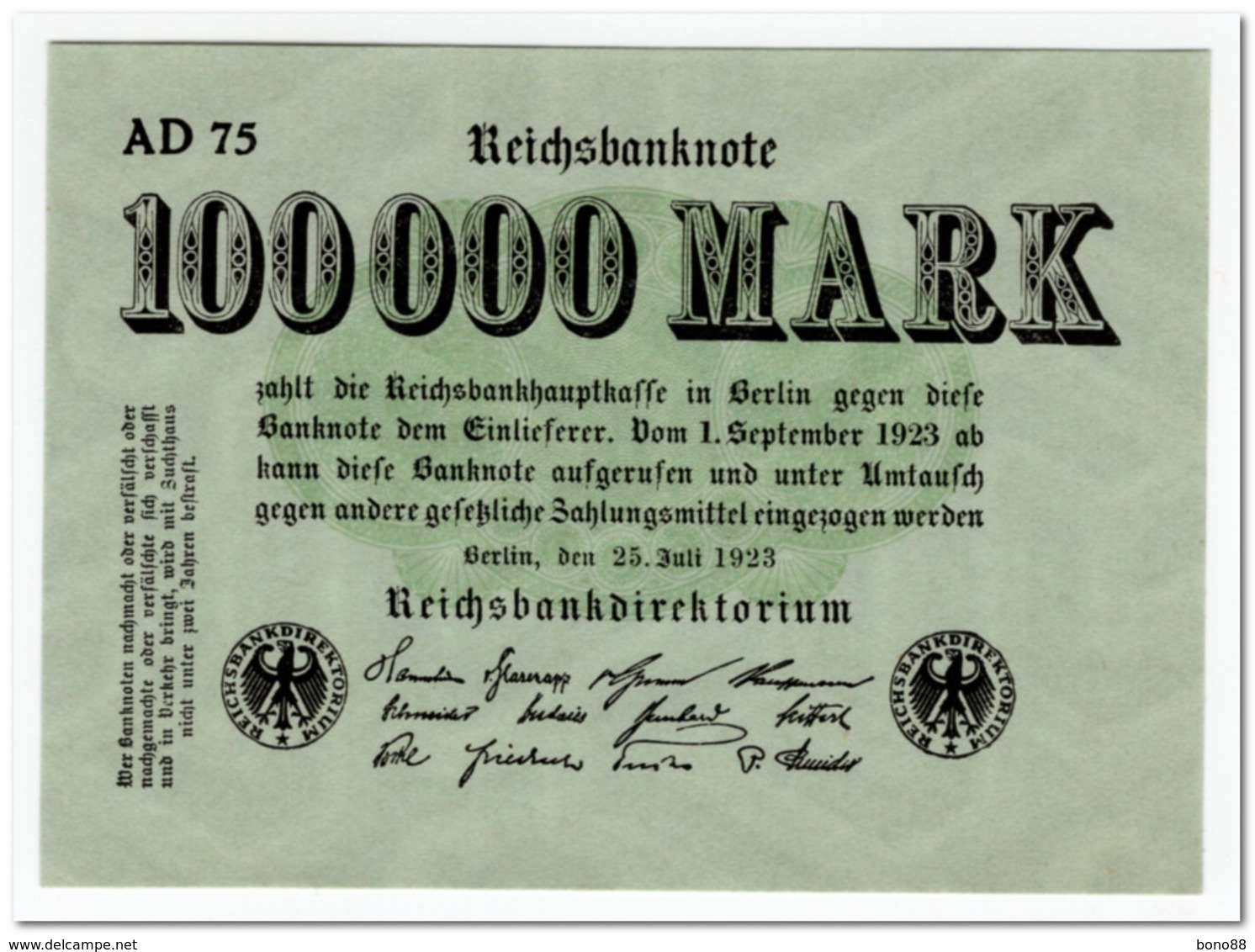 GERMANY,100 000 MARK,1923,P.91,UNC - 100000 Mark