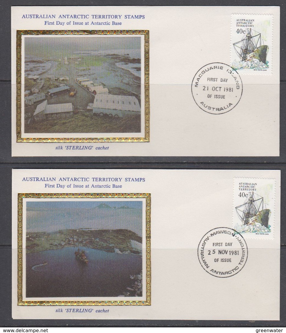 AAT 1981/1982  Kista Dam 4 FDC "Silk" Ca Mawson, Macquarie, Davius, Casey (40795) - FDC