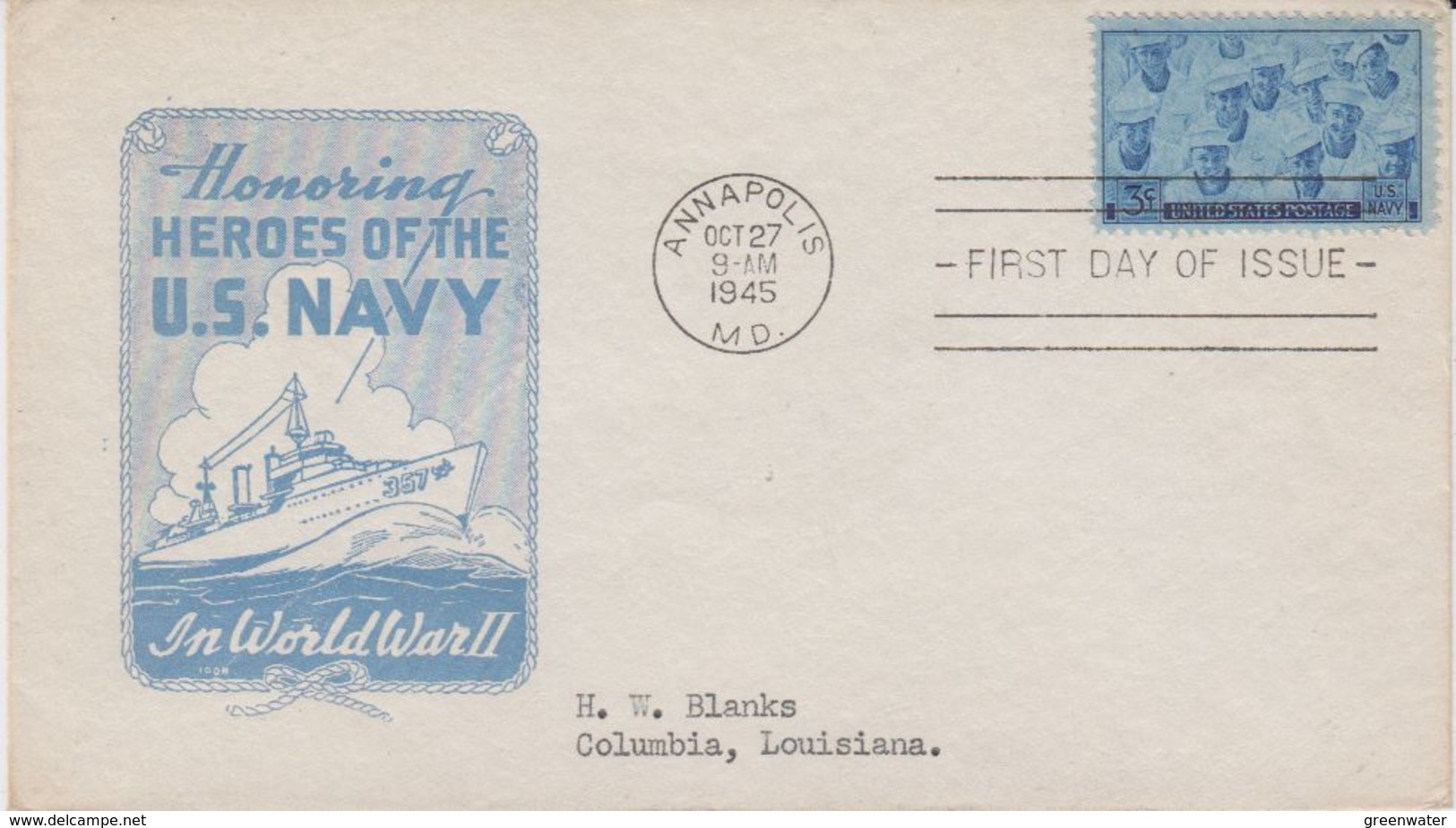 USA 1945 Honoring Heroes Of The U.S. Navy 1v FDC (40802) - 1941-1950