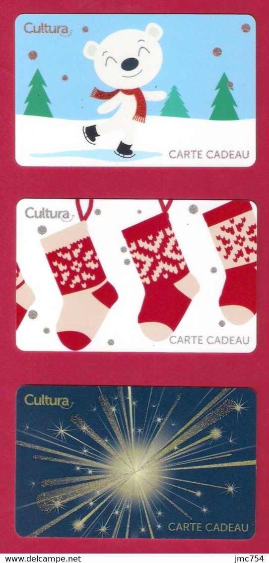 3 Carte Cadeau CULTURA.  Noël 2018.   Gift Card.   Geschenkkaart.   Tarjeta Regalo. - Cartes Cadeaux