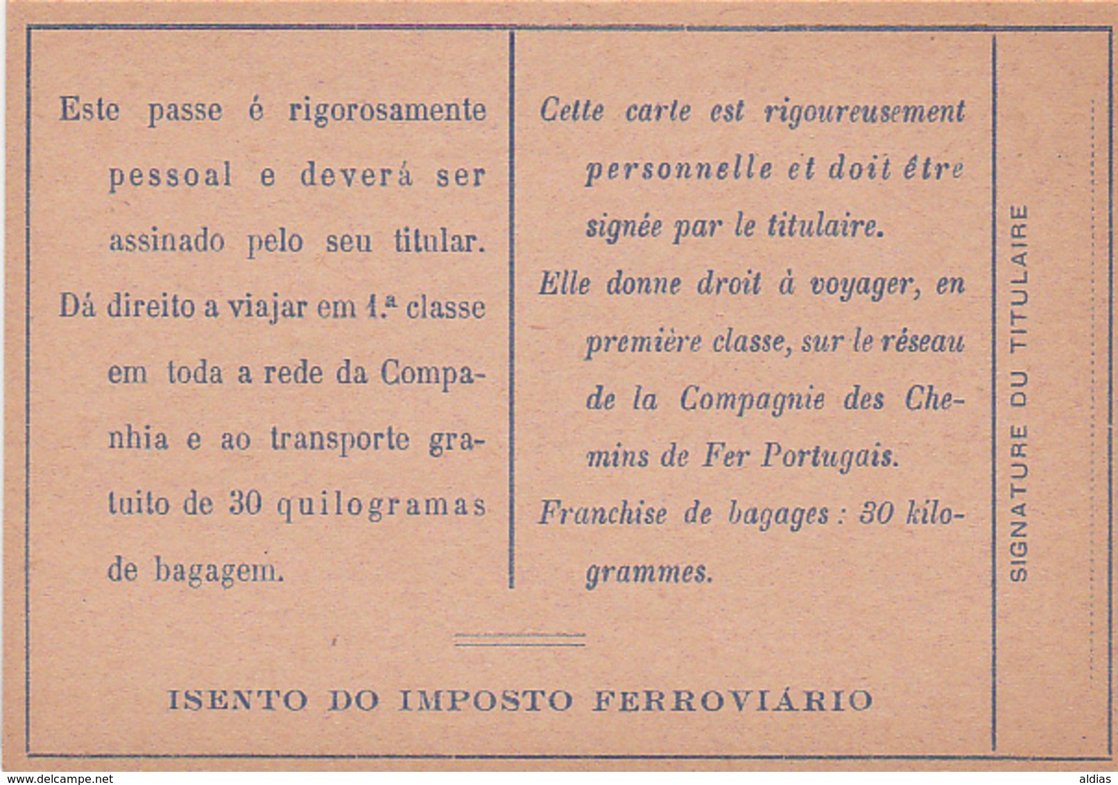 Portugal - CP  -Passe De Livre Circulação 1950 - Europe