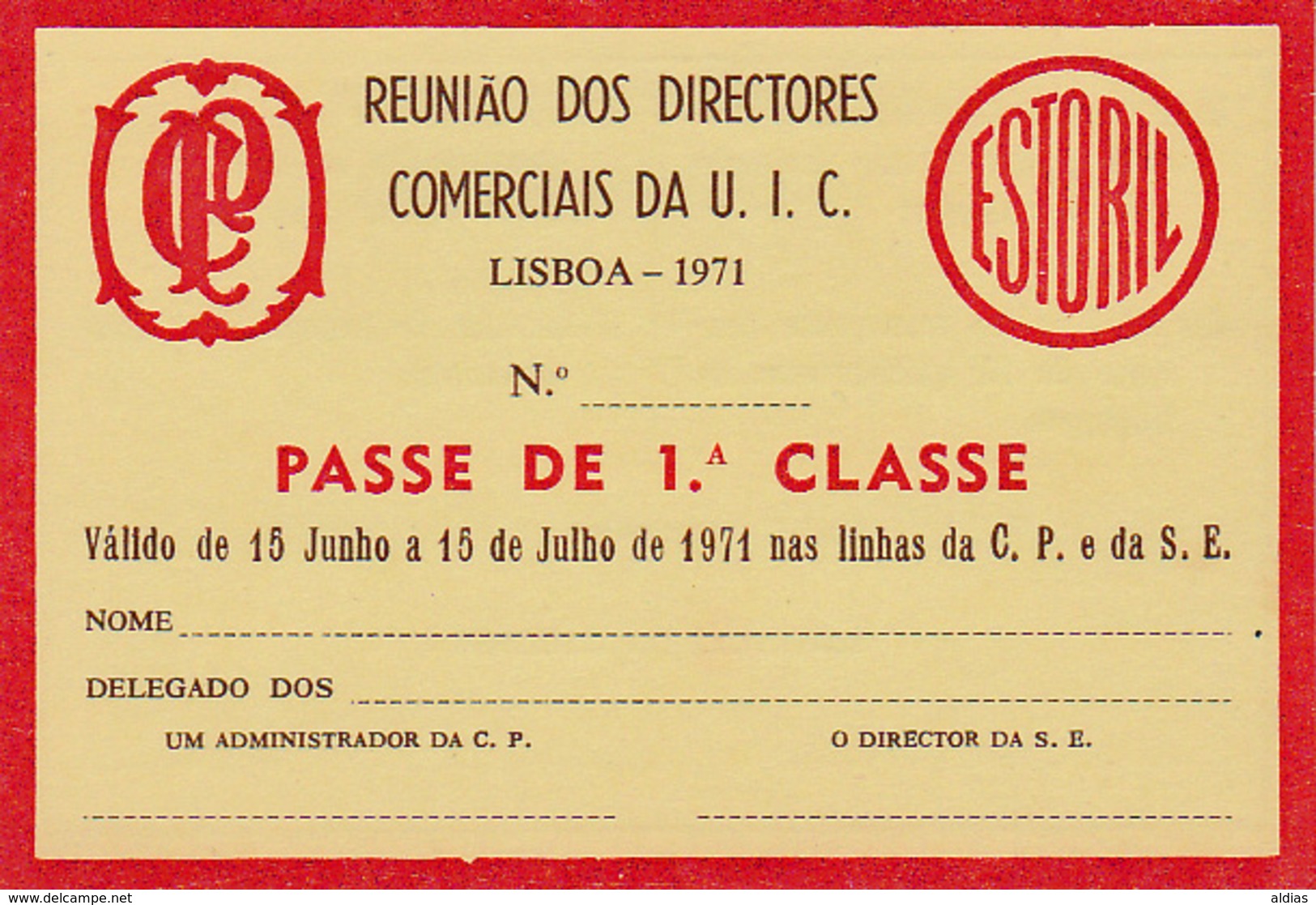 Portugal - CP  -Passe De Livre Circulação 1971 - Europe
