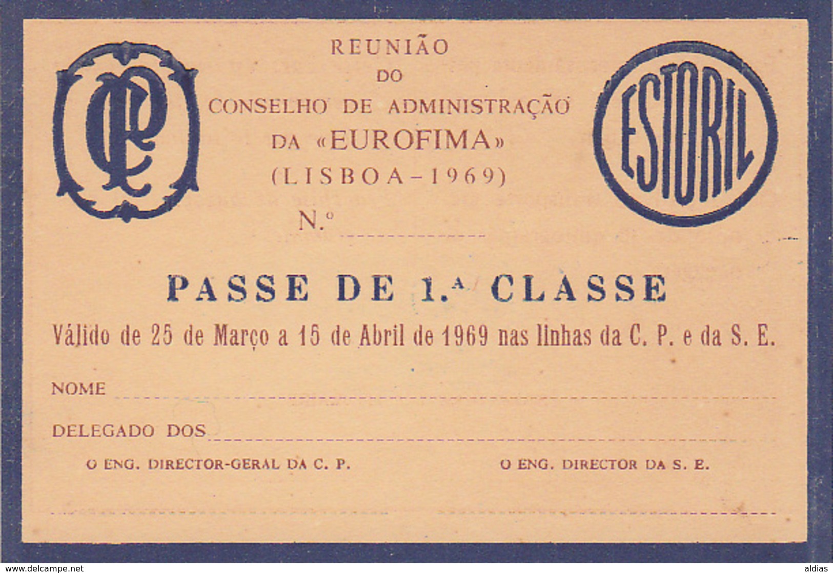 Portugal - CP  -Passe De Livre Circulação 1969 - EUROFIMA - Europe