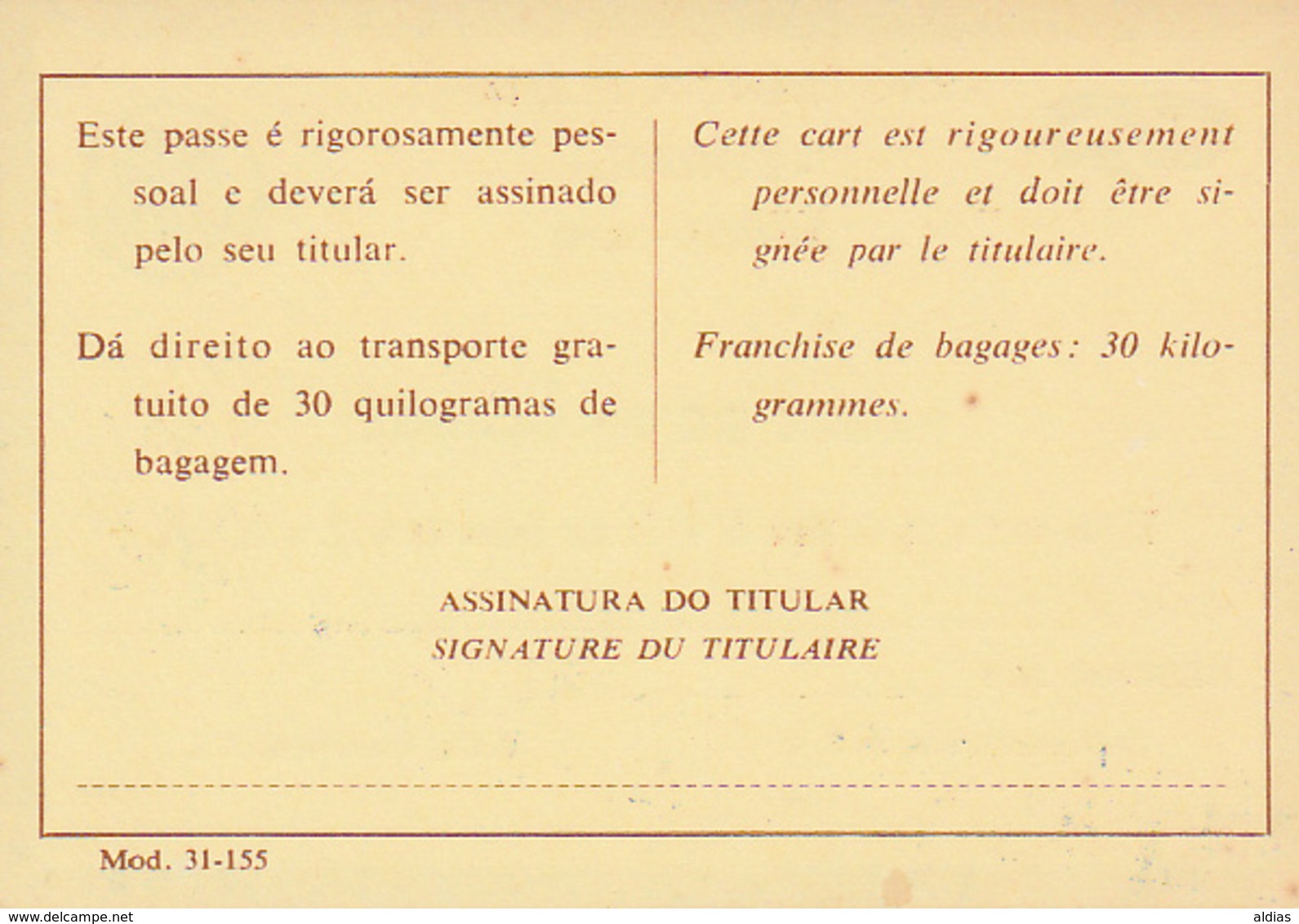 Portugal - CP  -Passe De Livre Circulação 1975 - EURAIL - Europe