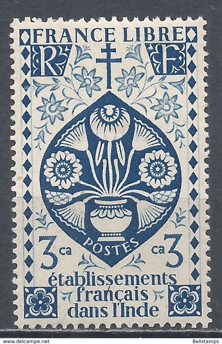 French India 1942. Scott #144 (M) Lotus Flowers - Unused Stamps