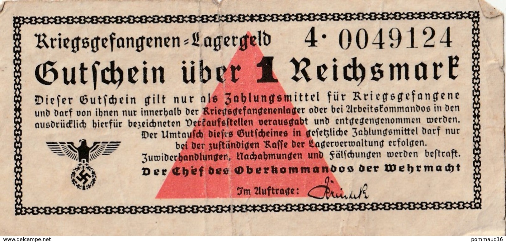 Kriegsgefangenen Lagergeld - Ticket De Prisonniers De Guerre 1 Reichsmart - 1939-45