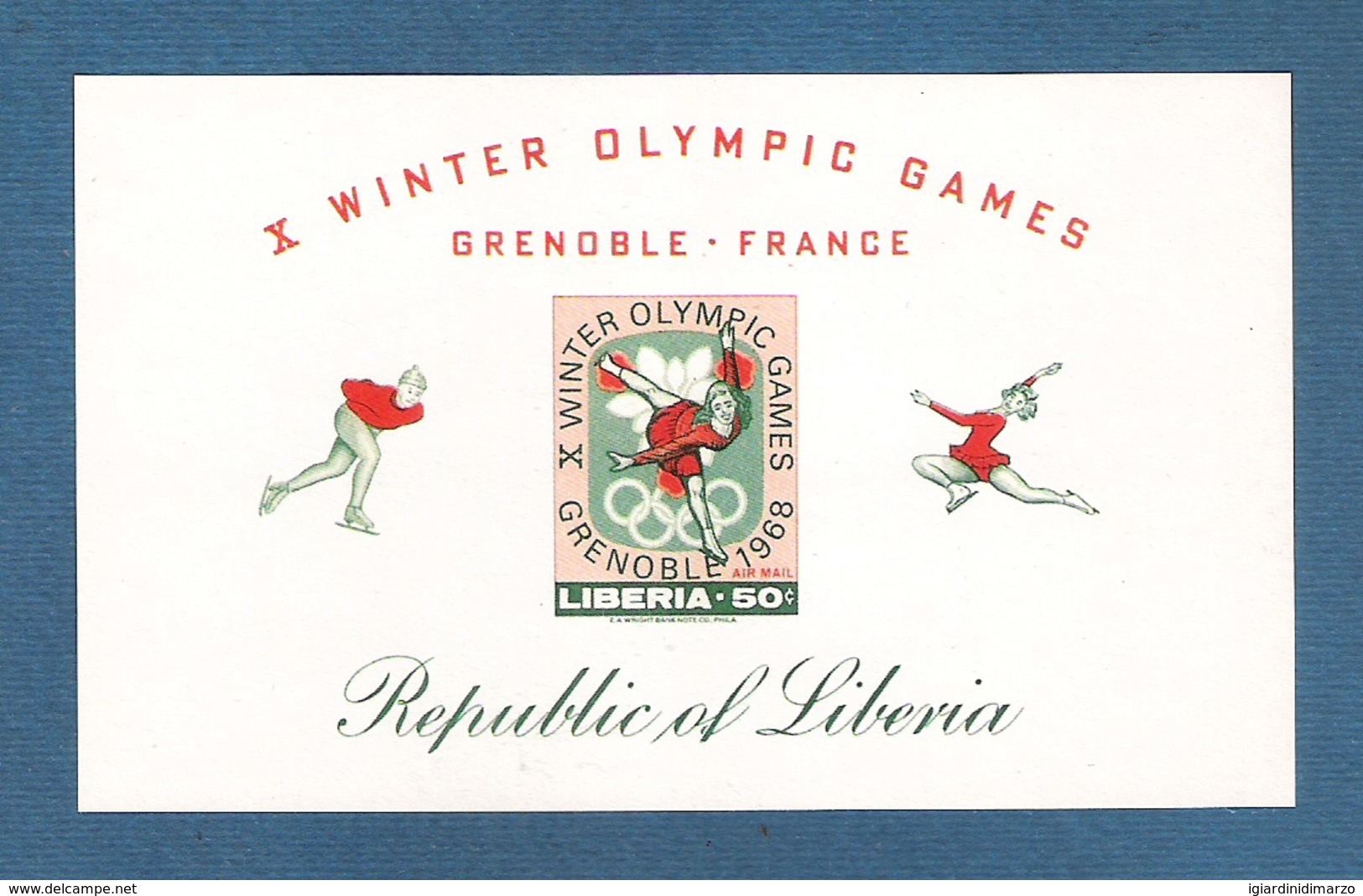 LIBERIA -1967- BF NUOVO SENZA GOMMA DA 50 C. - NON DENTELLATO - GIOCHI OLIMPICI INVERN. DI GRENOBLE - IN BUONE CONDIZ.. - Inverno1968: Grenoble