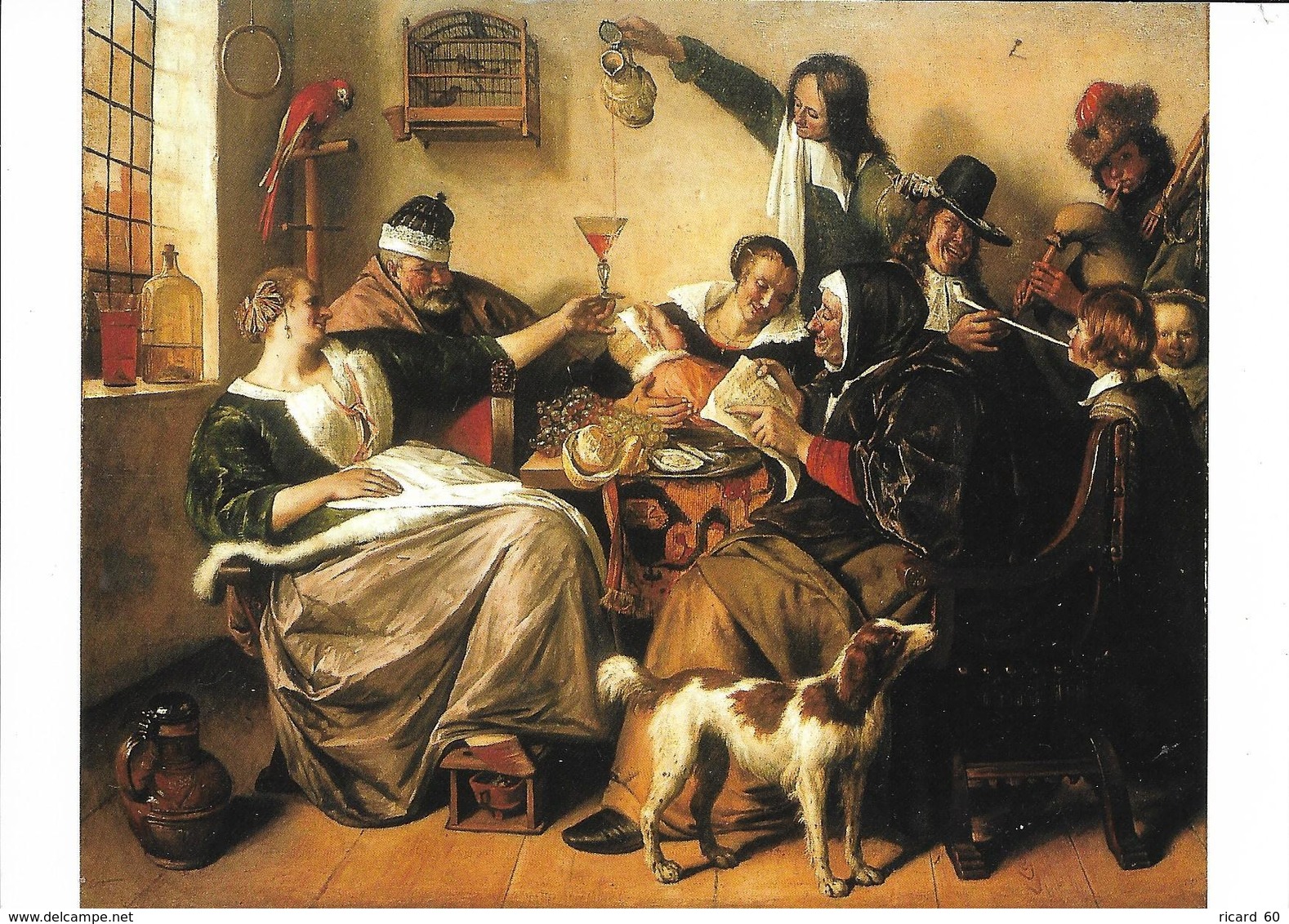 Oeuvre De Jan Steen, Autour De La Table, Vin, Pipe, Perroquet, Musique, Cornemuse, Chien - Peintures & Tableaux