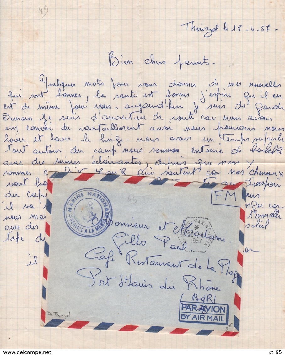 Nemours Marine - Oran - 1957 - Courrier De Therizol - Covers & Documents