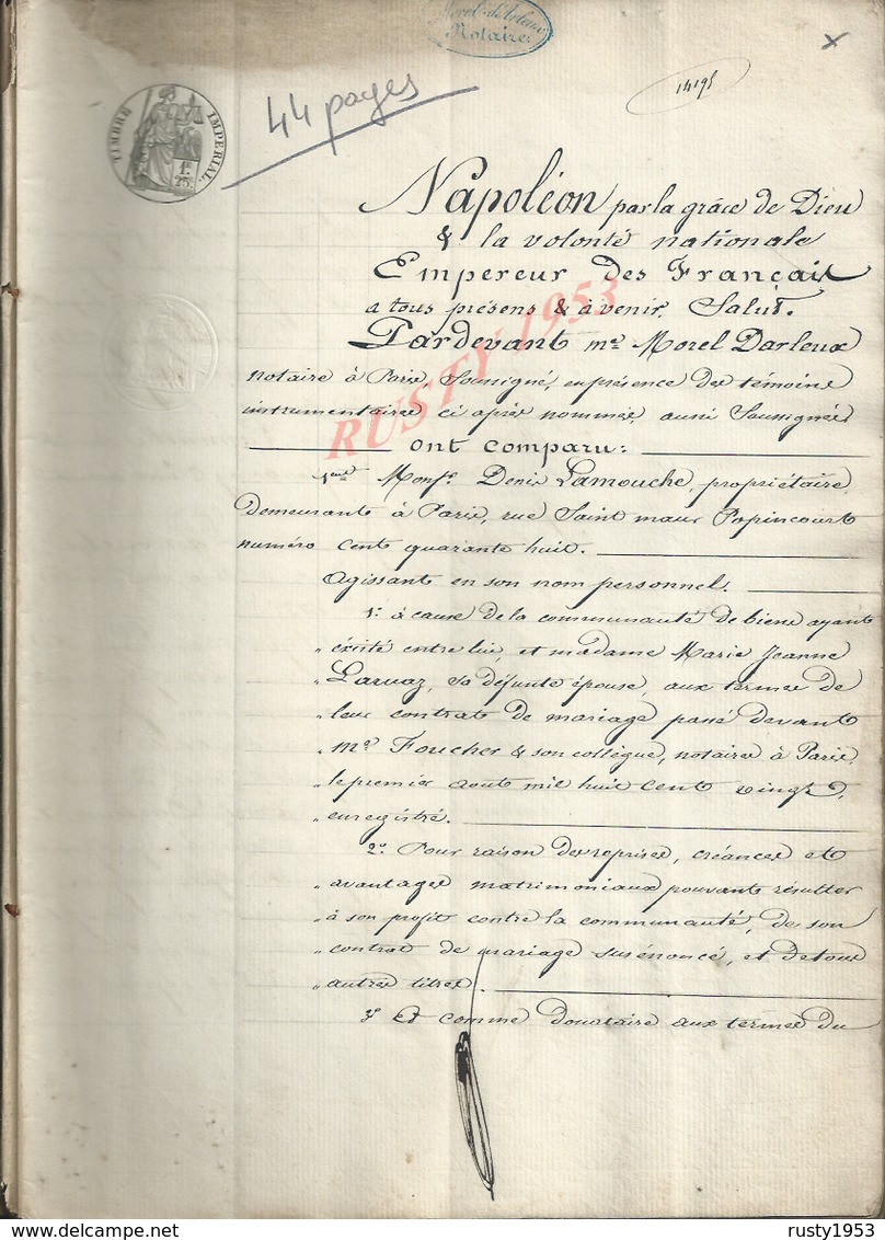NAPOLÉON PAR LA GRACE DE DIEU PARIS 1858 ACTE DE LIQUIDATION LAMOUCHE 44 PAGES : - Manuscripts