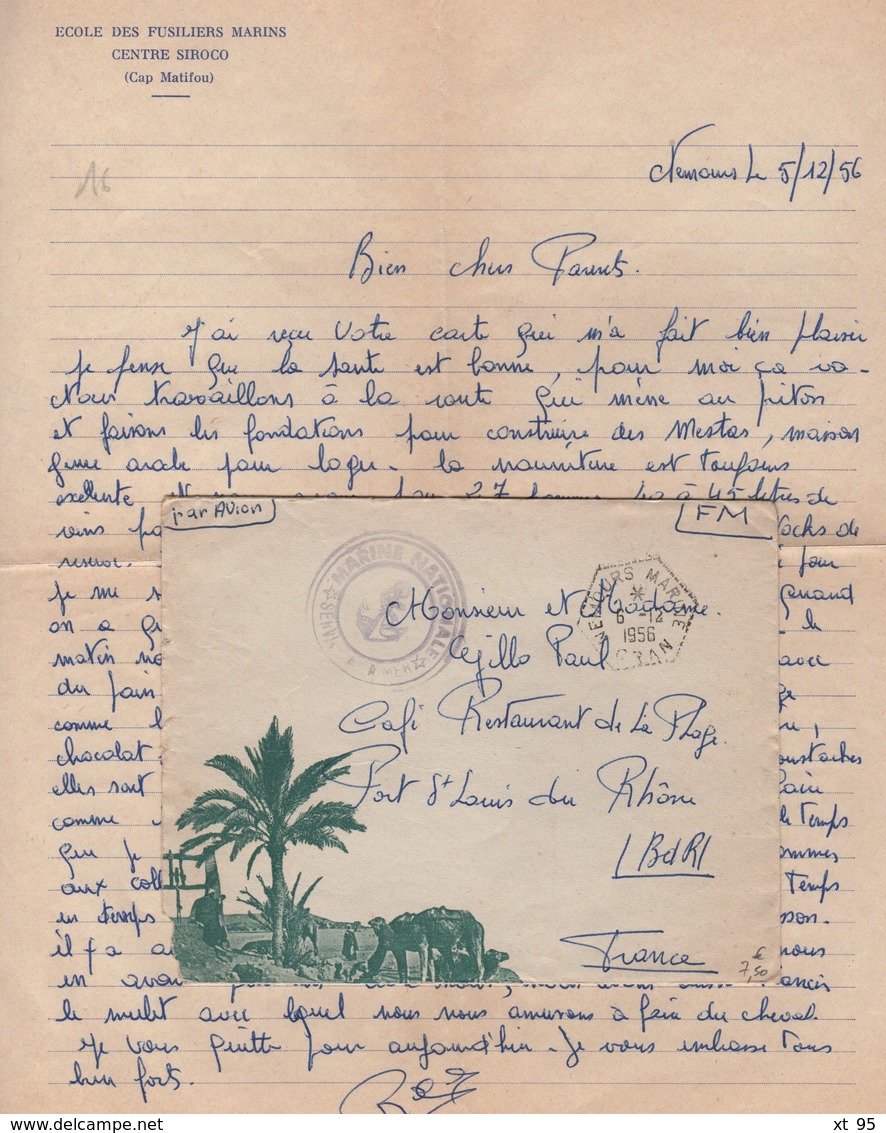 Nemours Marine - Oran - 1956 - Courrier De L'ecole Des Fusillers Marins - Centre Siroco - Cap Matifou - Lettres & Documents