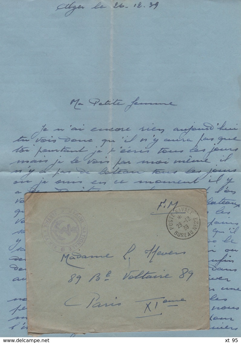 Poste Navale - Bureau N°22 - 28-12-1939 - Alger - Covers & Documents