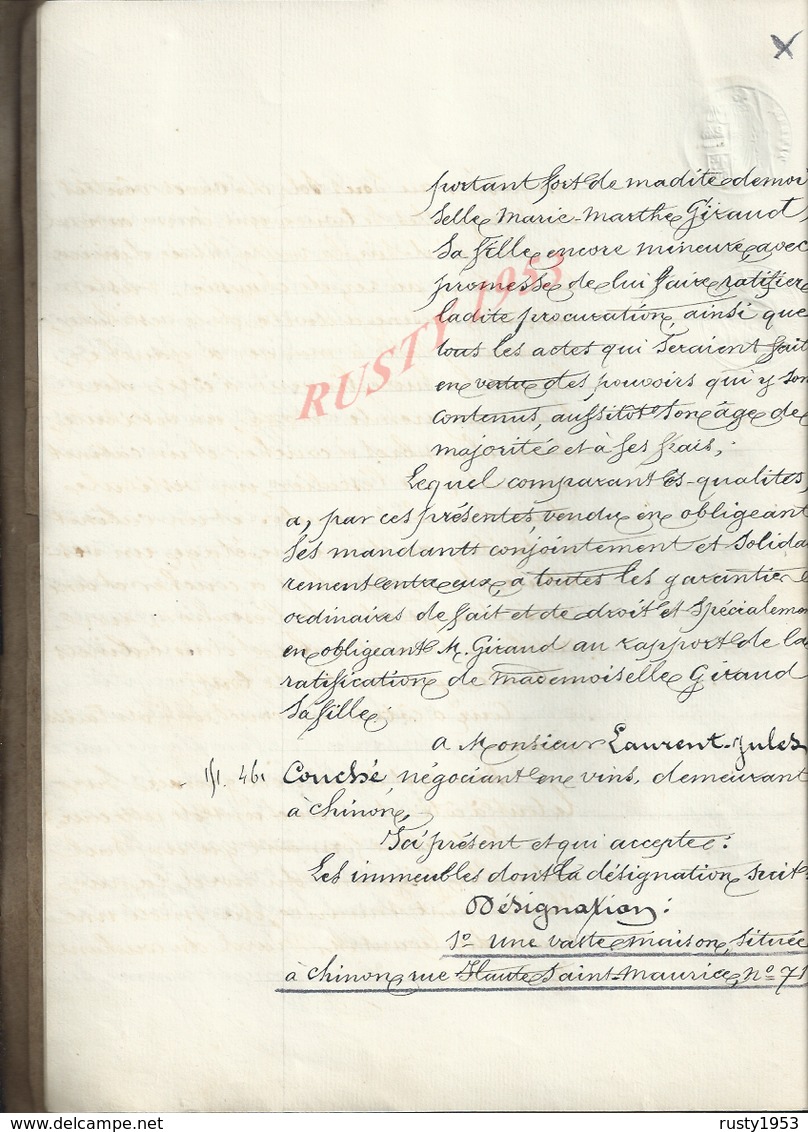 CHINON 1880 ACTE VENTE D UNE VASTE MAISON FAMILLE GIRAUD 27 PAGES : - Manuscripts