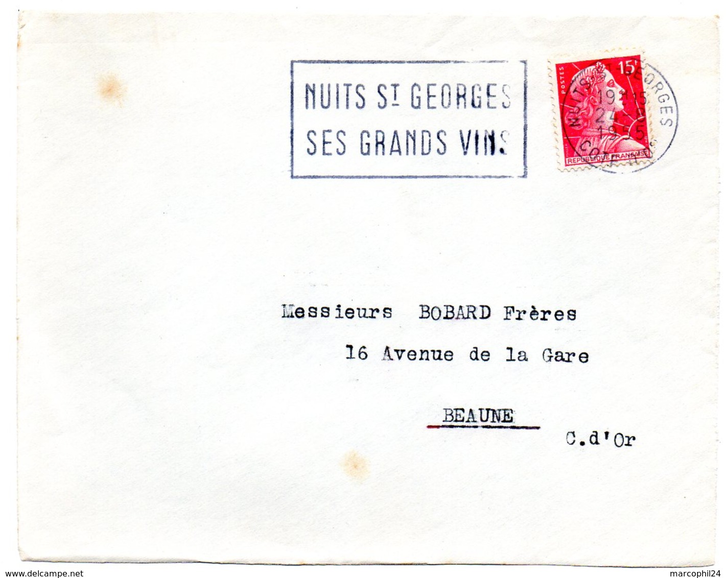 VIGNE & VIN = 21 NUITS ST GEORGES 1955 = FLAMME SECAP  ' SES GRANDS VINS ' - Annullamenti Meccanici (pubblicitari)