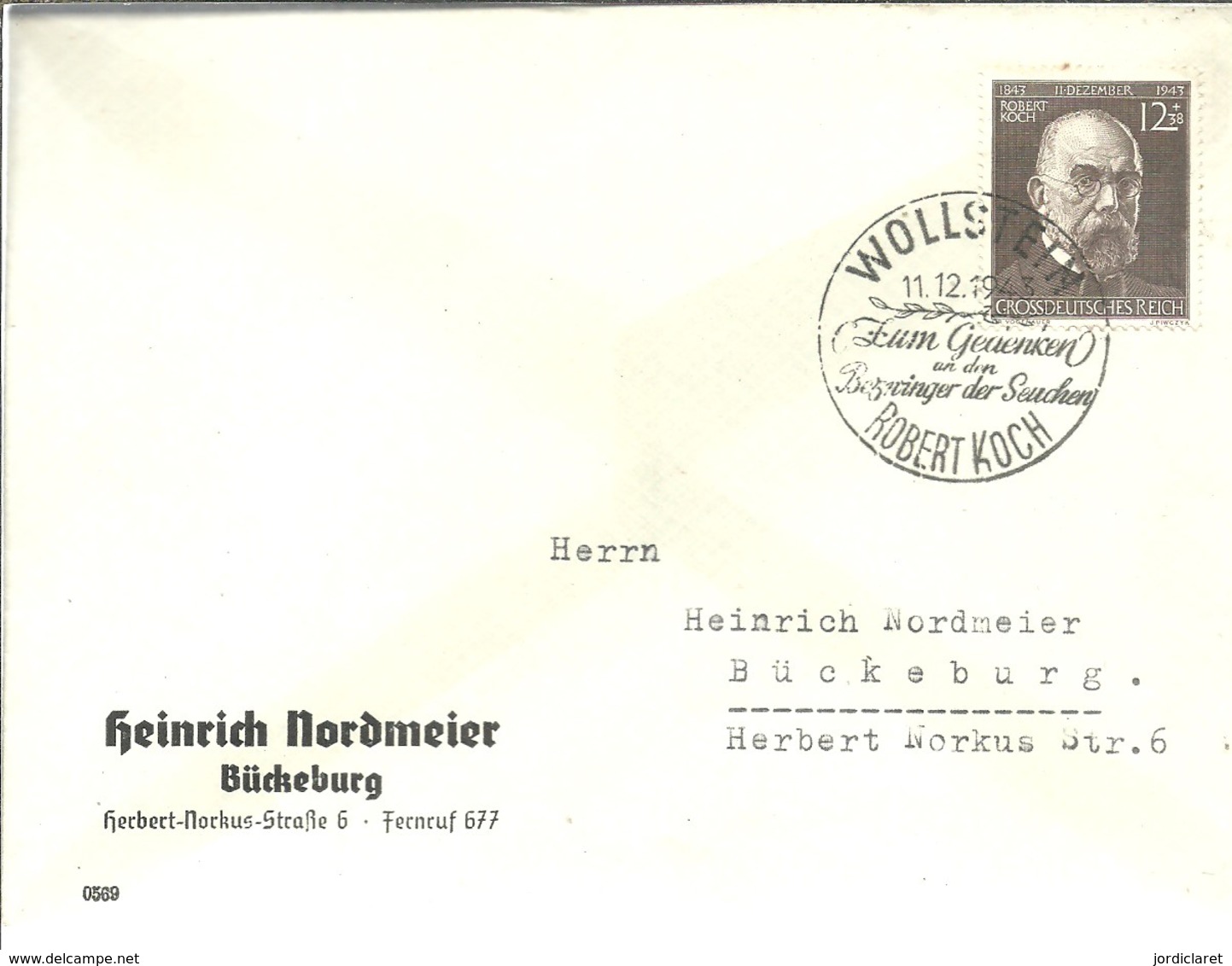 POSTMARKET 1943 WOLLSTEIM   ROBERT KOCH - Cartas & Documentos
