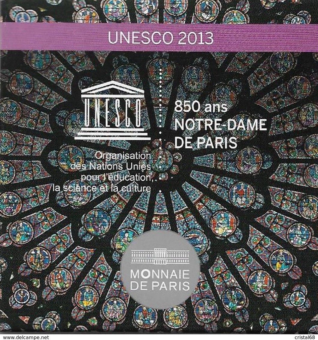 10 Euros (BE, En Argent) - UNESCO 2013, France - 850 Ans De Notre-Dame De Paris. Qualité Impeccable. (4 SCANS). - France