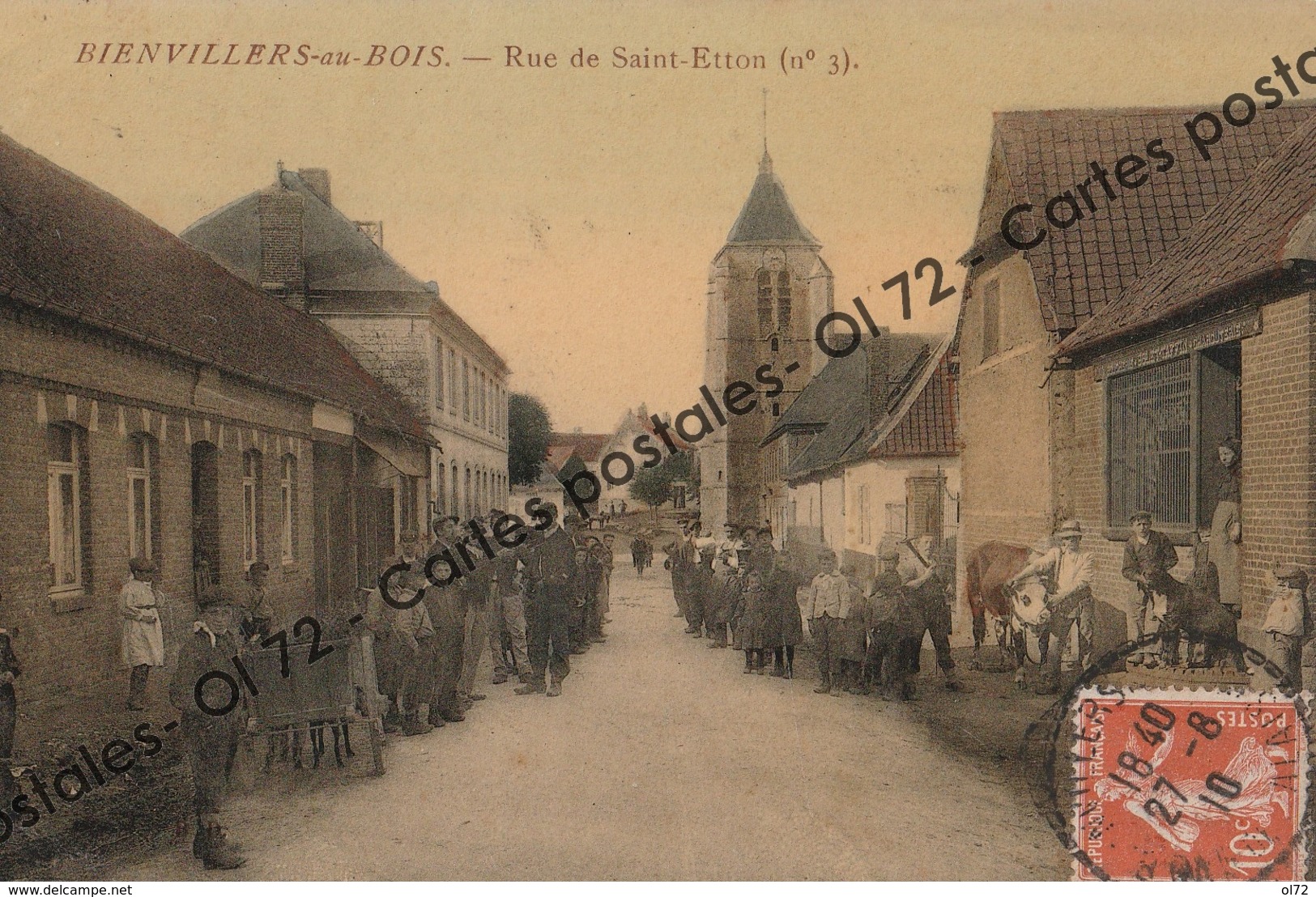 CPA [62] Pas De Calais > Bienvillers Au Bois - Rue De Saint Etton (n°3) - Belle Animation - Vache  - Sépia - Rare - Other & Unclassified