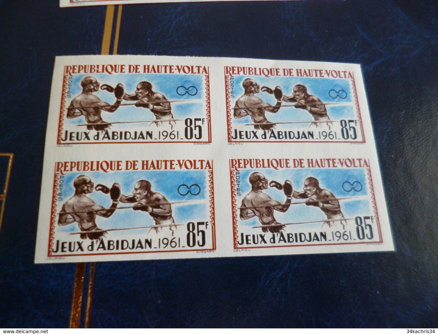 Bloc De 4 Non Dentelé Haute Volta Imperfored Jeux D'Abidjan 1961 Boxe - Boxen