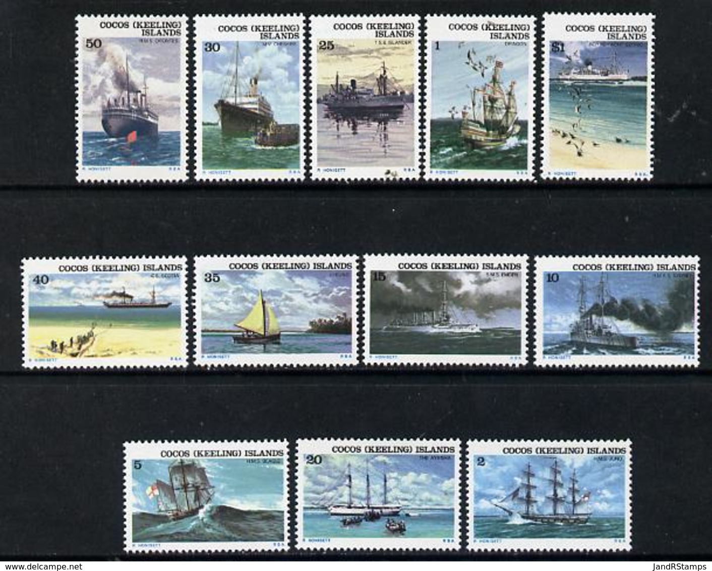 Cocos (Keeling) Islands 1976 Ships Set Of 12 U/m, SG 20-31 SHIPS CABLE - Cocos (Keeling) Islands