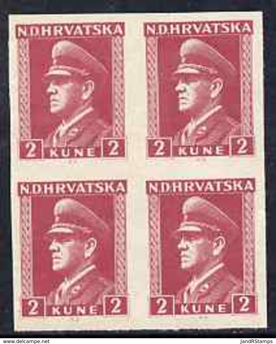 Croatia 1943 Pavelic 2k Claret In Fine Mint Imperf Block Of 4, As SG108 - Croatia