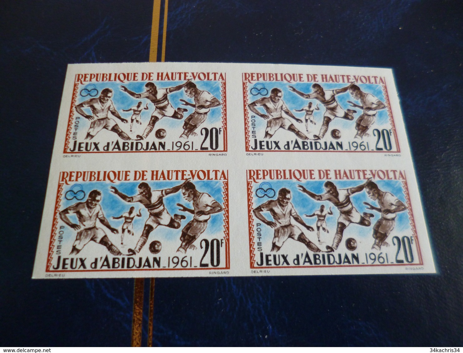 Bloc De 4 Non Dentelé Haute Volta Imperfored Jeux D'Abidjan 1961 Football - Unused Stamps