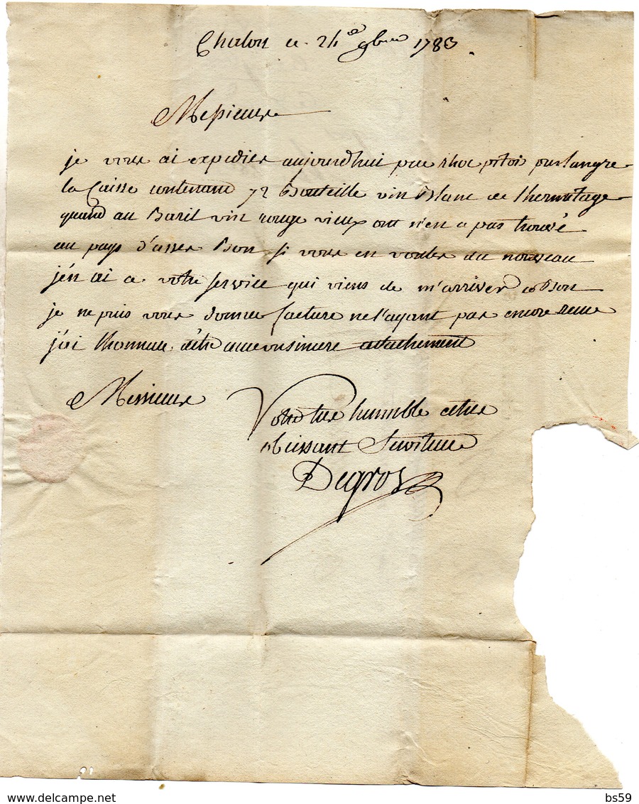 Saône-et-Loire - LAC Datée 24/11/1783 Marque (Lenain 7) CHALON.S.S (de Châlon) - 1701-1800: Précurseurs XVIII