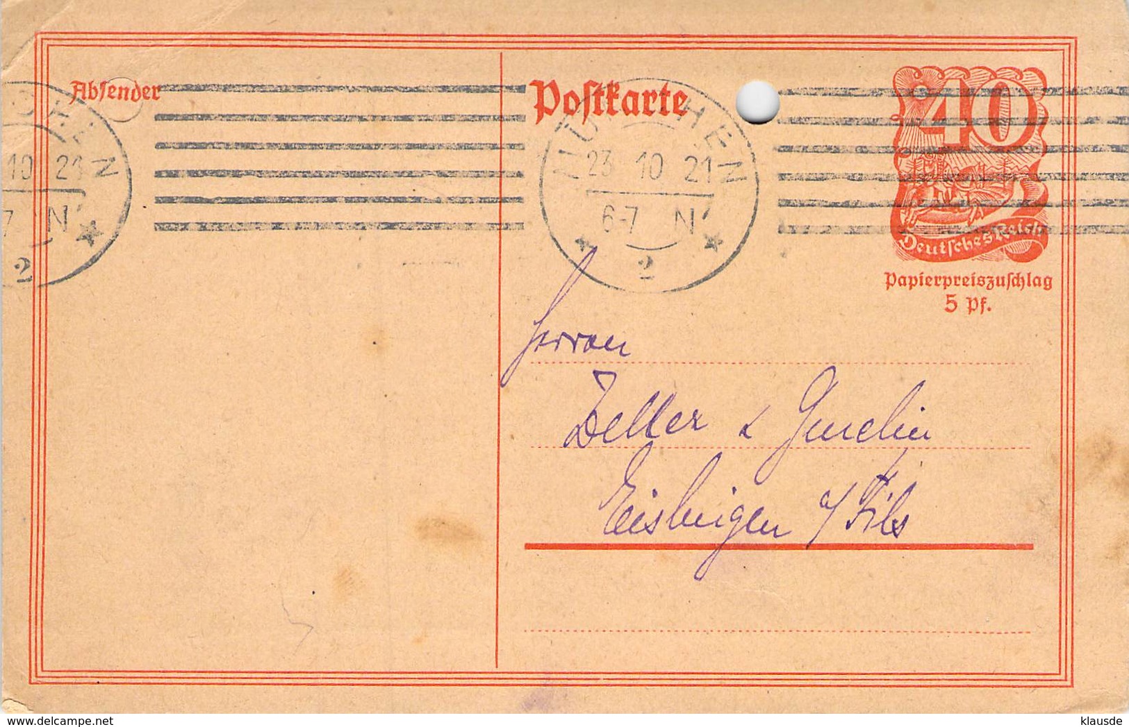 P141 Deutsches Reich Wellenstempel - Cartoline