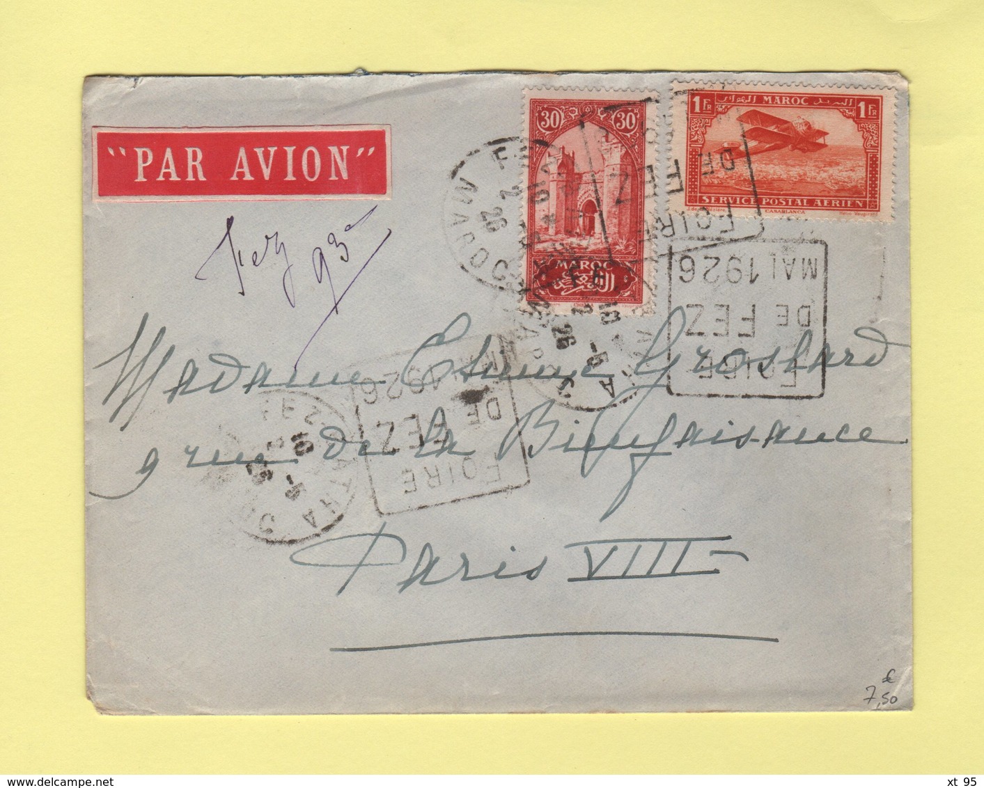 Maroc - Daguin - Foire De Fez Mai 1926 - Par Avion Destination Paris - Lettres & Documents