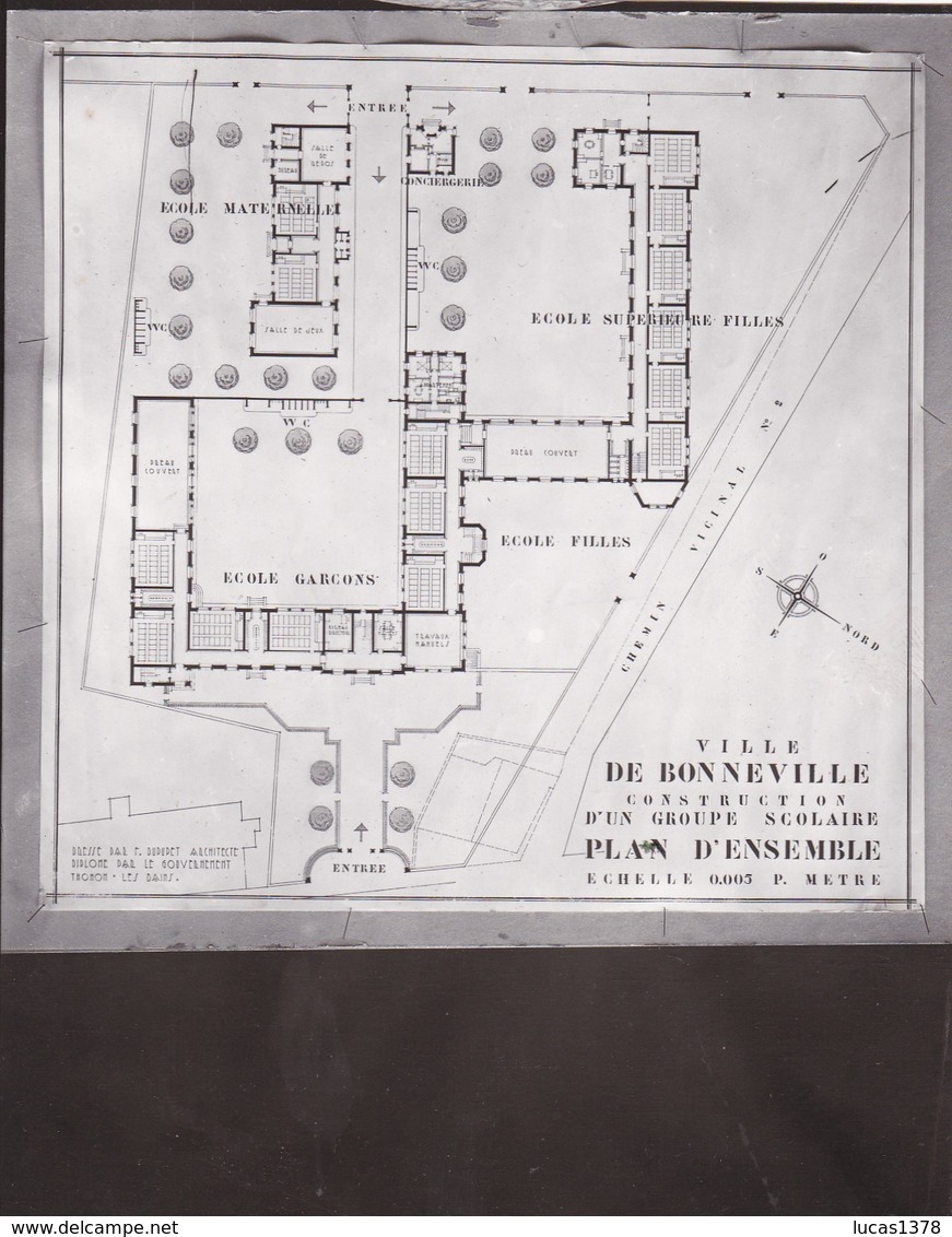 74 / RARE ++ / BONNEVILLE  : 5 GRANDES PLAQUES VERRES / PLANS GROUPE SCOLAIRE DE BONNEVILLE - Bonneville