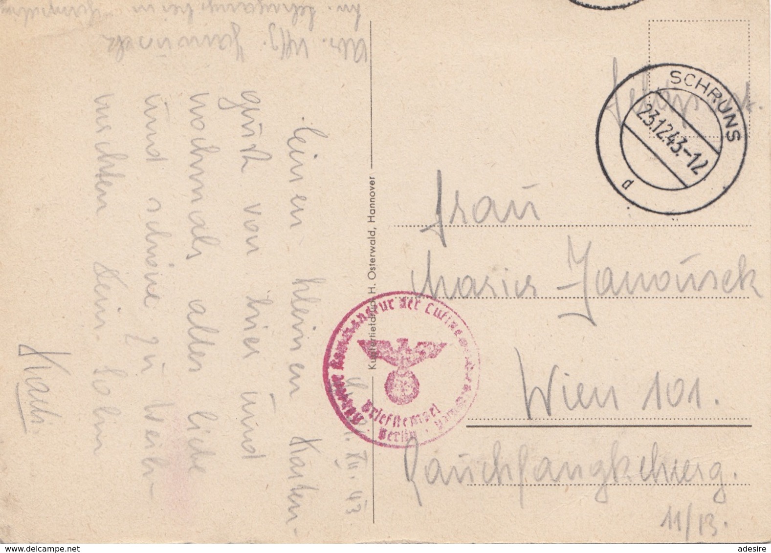 ÖSTERREICH 1943 - FELDPOST Ak SCHRUNS Mit Rotem DR-Stempel, Gel.v. Schruns > Wien - Briefe U. Dokumente