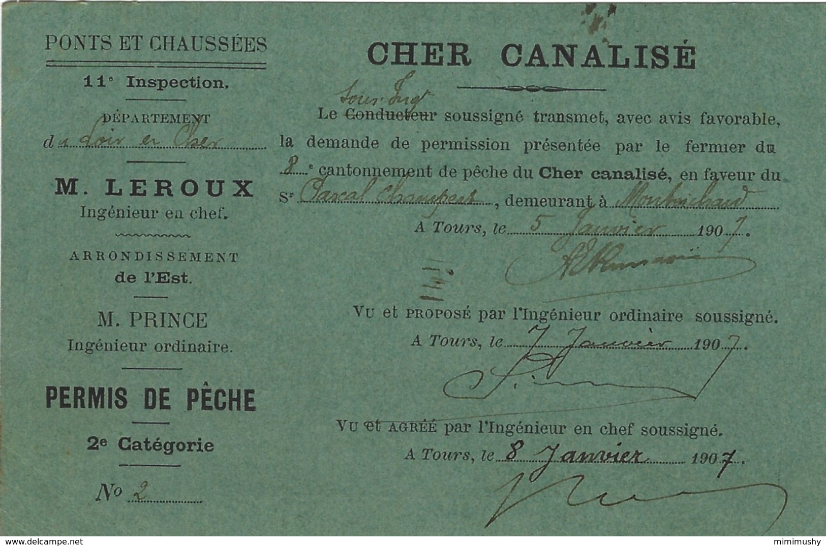 Carte Permis De Pêche - Cher Canalisé - Montrichad 1906 (37) - Non Classés