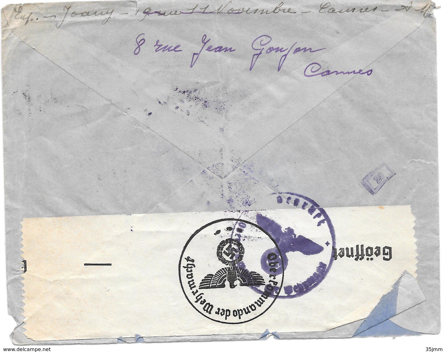 Lettre  France 1940 Pour Léopoldville Congo Belge Cesure Censor Geoffnet Examiner - Guerre De 1939-45