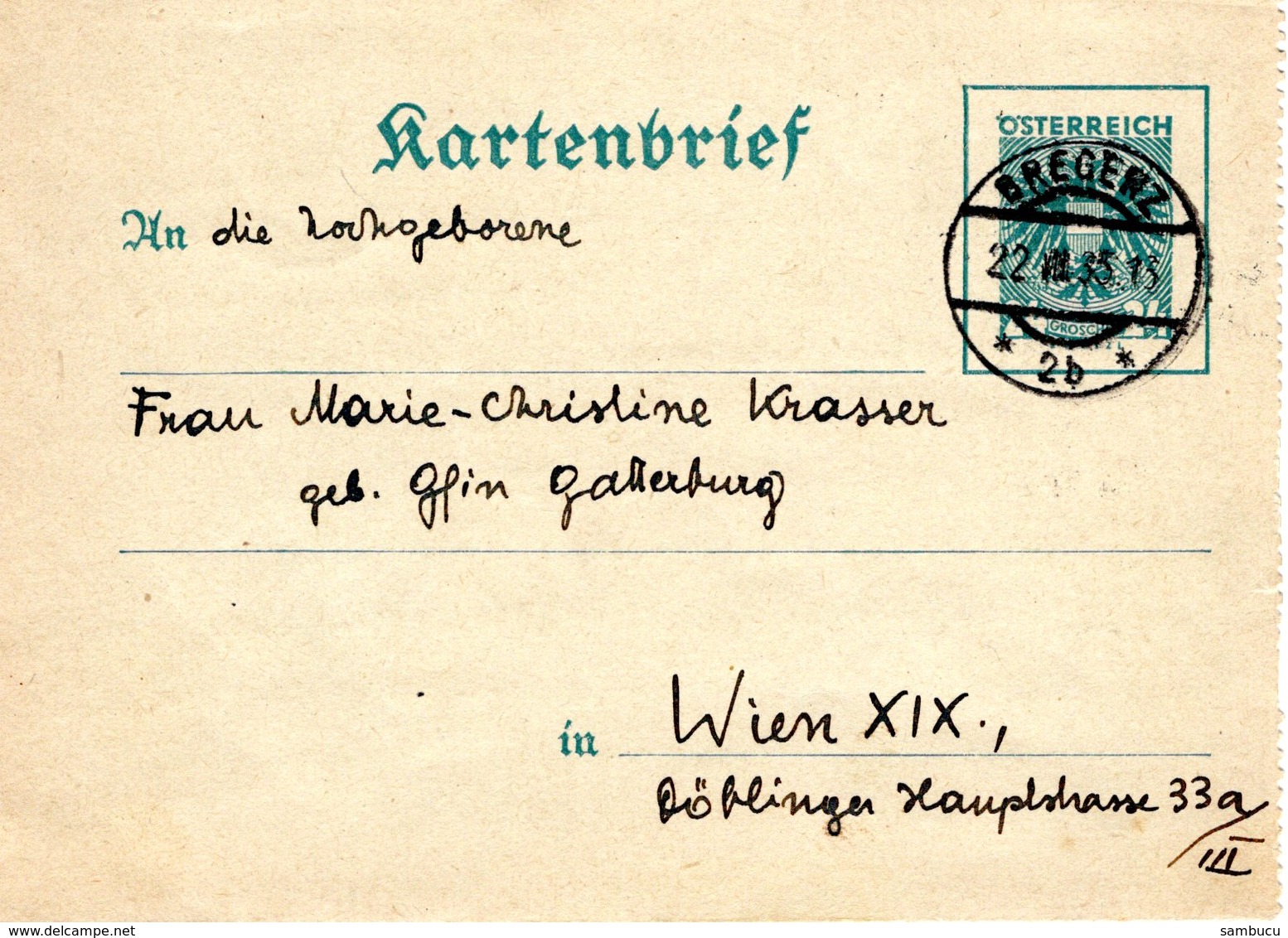 Kartenbrief Von Bregenz 22.07.1935 Nach Wien - Briefe U. Dokumente