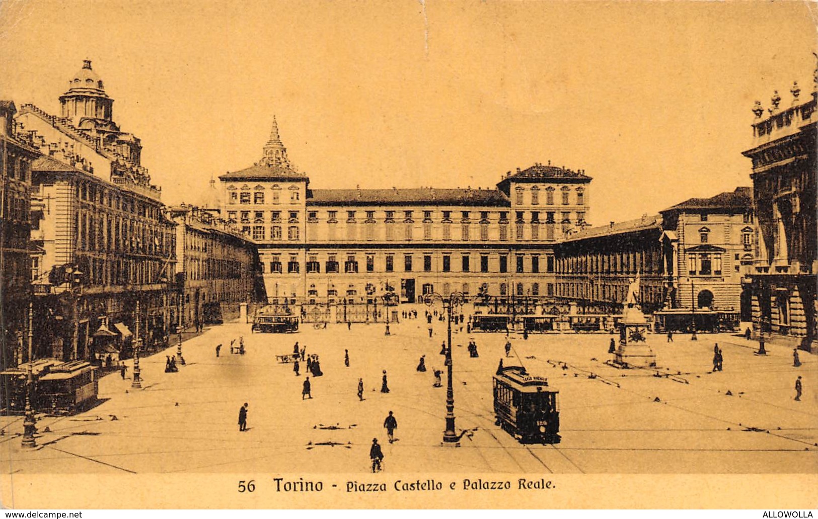 1318 " TORINO - PIAZZA CASTELLO E PALAZZO REALE -  TRAM PER CORSO VINZAGLIO E ALTRI"  CART. POST.  ANIMATA OR.  SPED. - Palazzo Reale