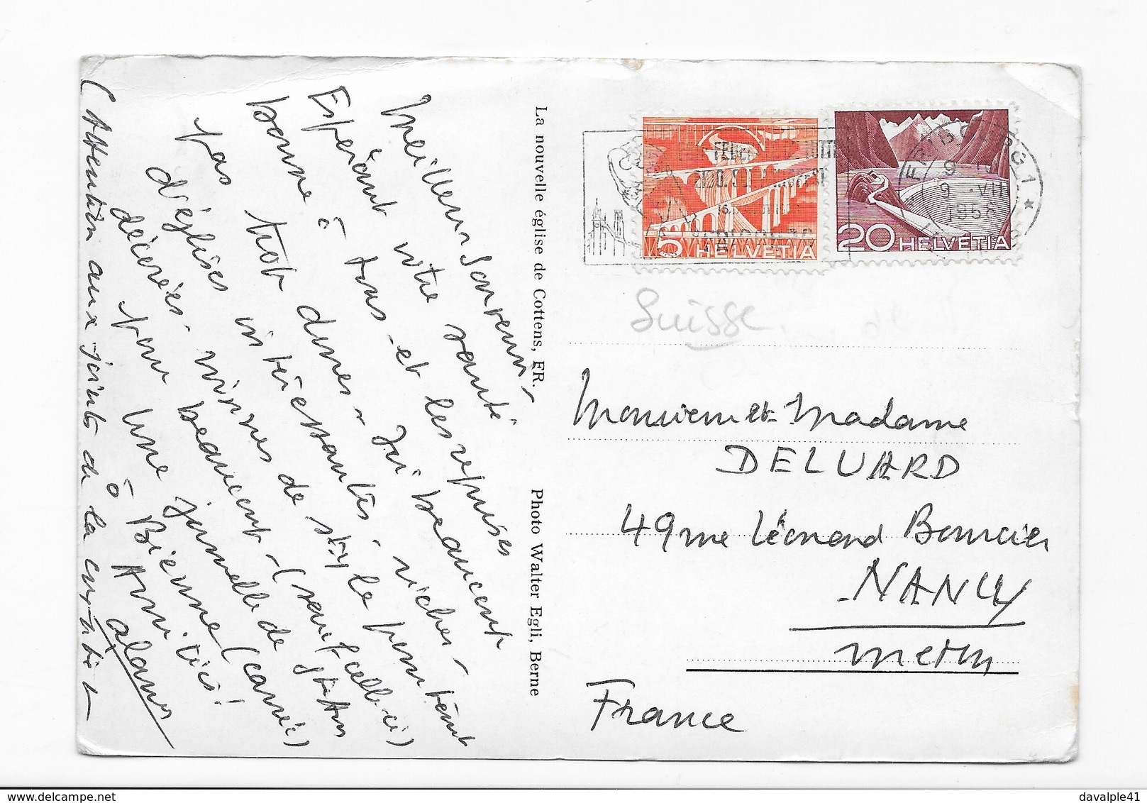 SUISSE   COTTENS 26 AVRIL 1958  SOUVENIR DE CONSECRATION 2 SCANS - Cottens