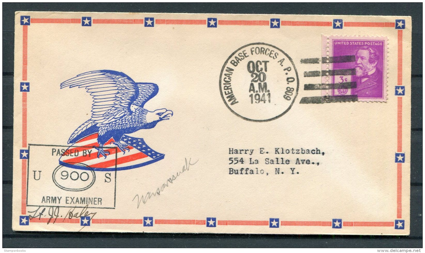 1941 Greenland USA 'American Base Forcs A.P.O. 809' Censor Patriotic Cover - Covers & Documents