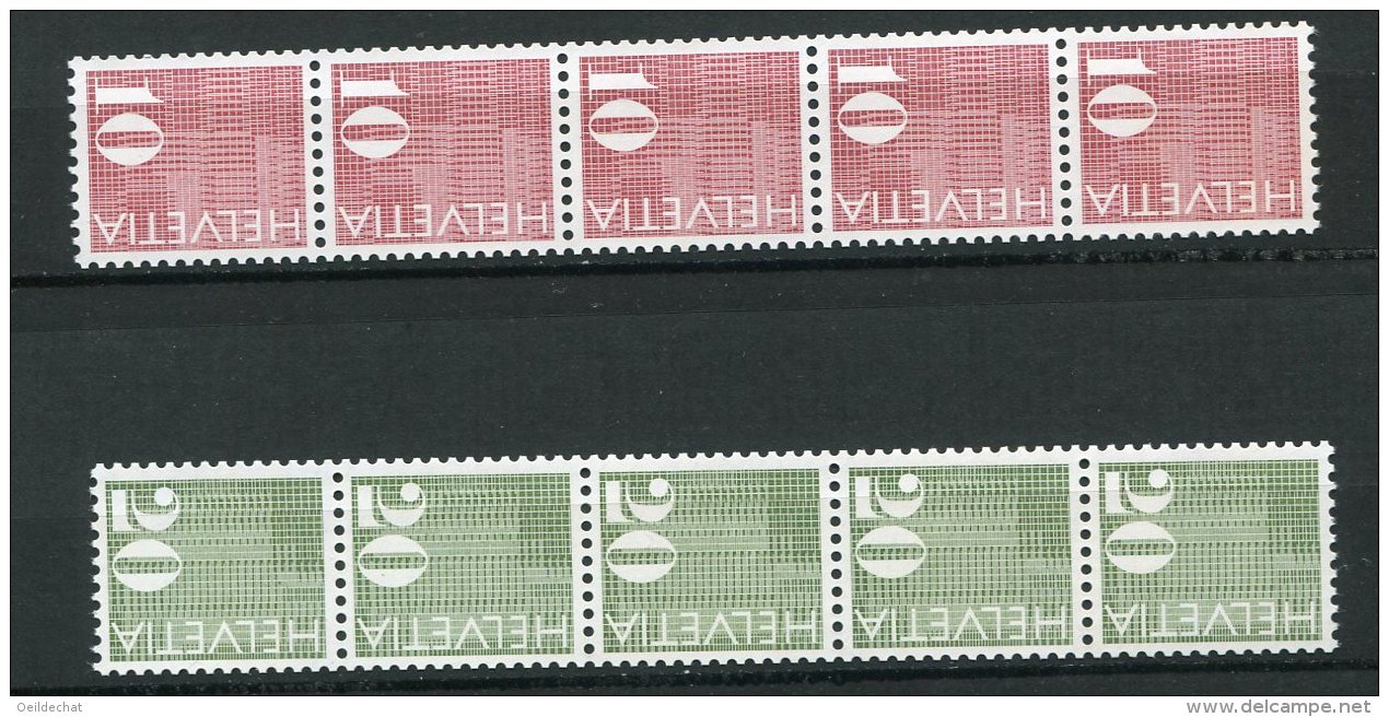 8844  SUISSE  N°861/1a,862/2a ** Série Courante  Bande De 5 Avec N°0135     1970   SUPERBE - Coil Stamps