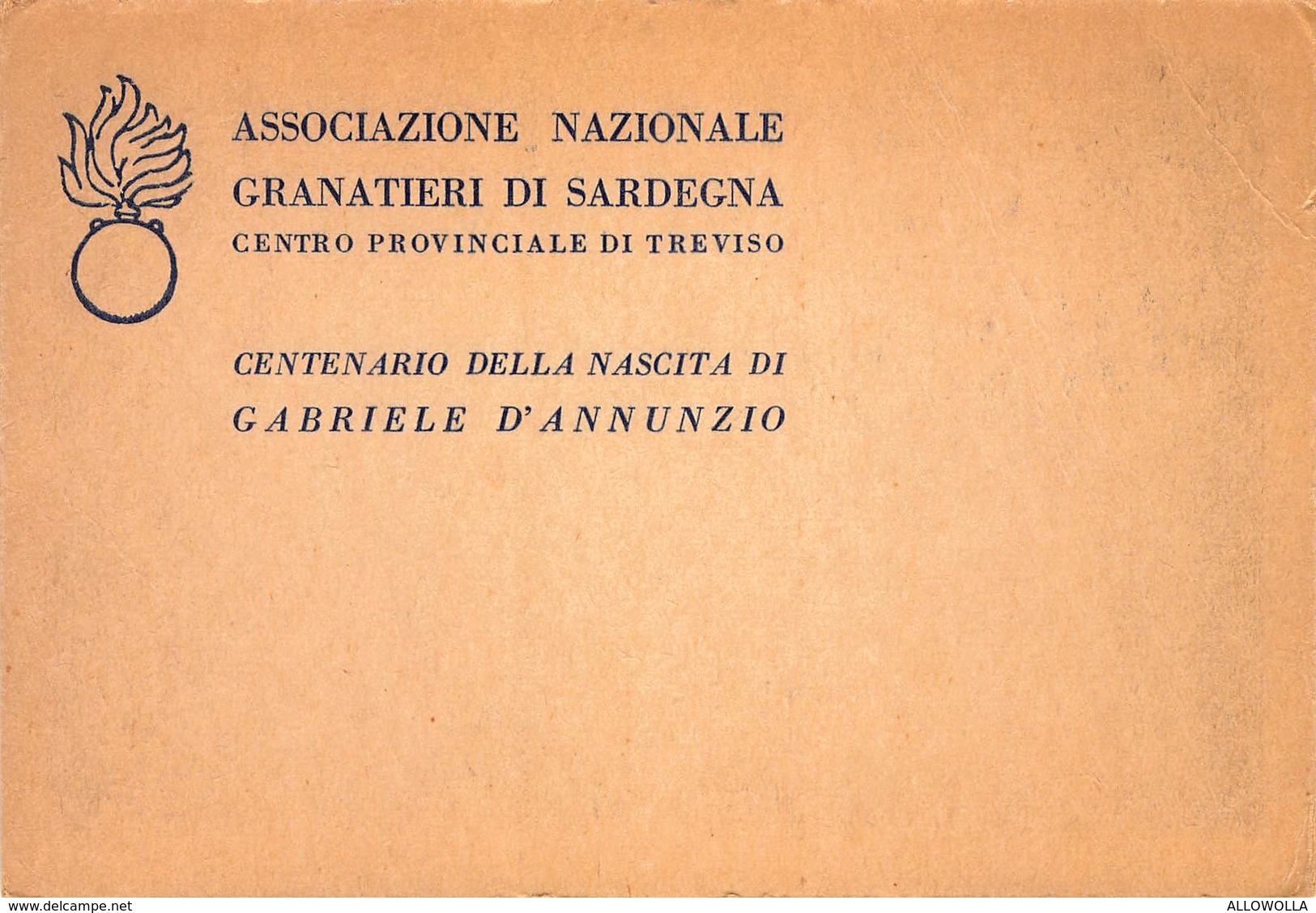 1327 " CENTENARIO NASCITA GABRIELE D'ANNUNZIO-ASS. NAZ. GRANATIERI DI SARDEGNA"  CART. POST.   OR. NON SPED. - Personaggi