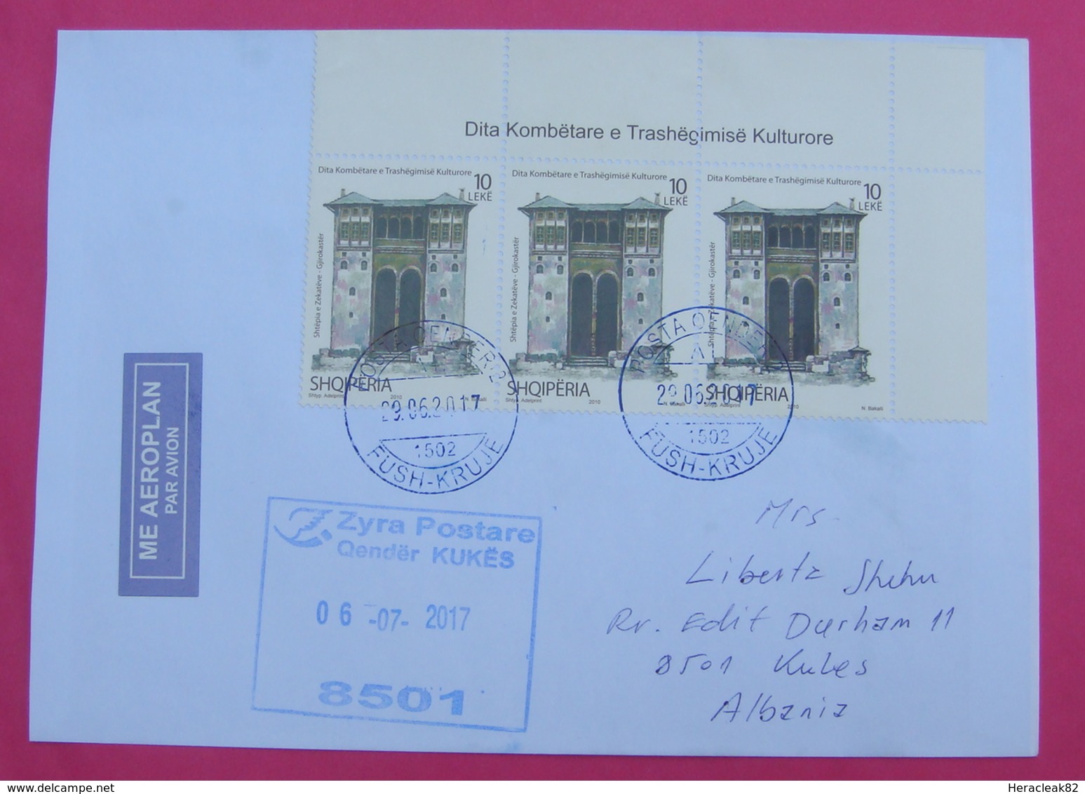 2017 AIRMAIL LETTER SENT FROM FUSHE KRUJE Albania To KUKES. Stamps: OLD HOUSE, ARCHITECTURE - Albania