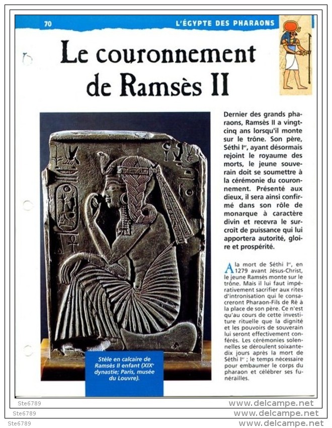 COURONNEMENT DE RAMSES II  Histoire Fiche Dépliante Egypte Des Pharaons - Histoire