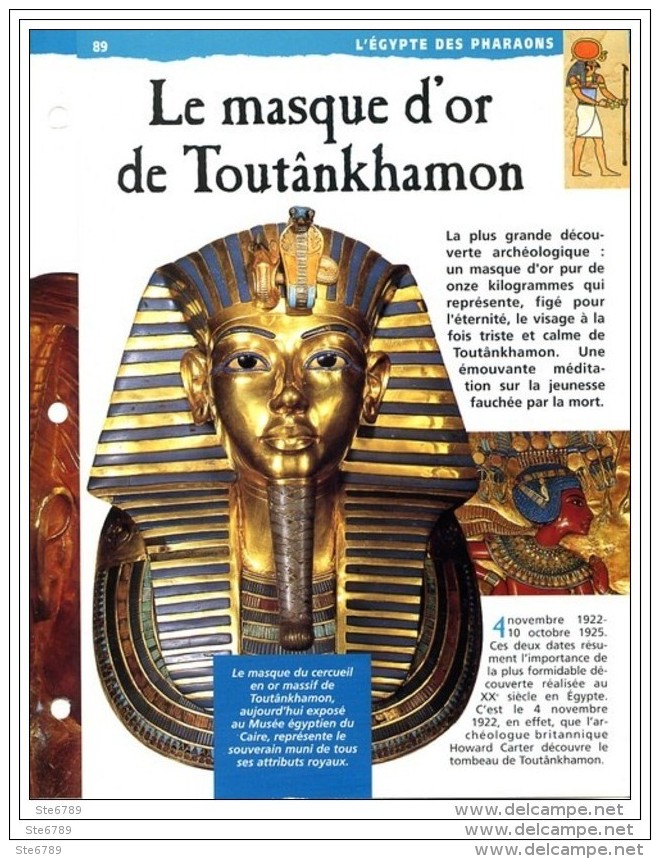 LE MASQUE D&acute;OR DE TOUTANKHAMON  Histoire Fiche Dépliante Egypte Des Pharaons - Histoire