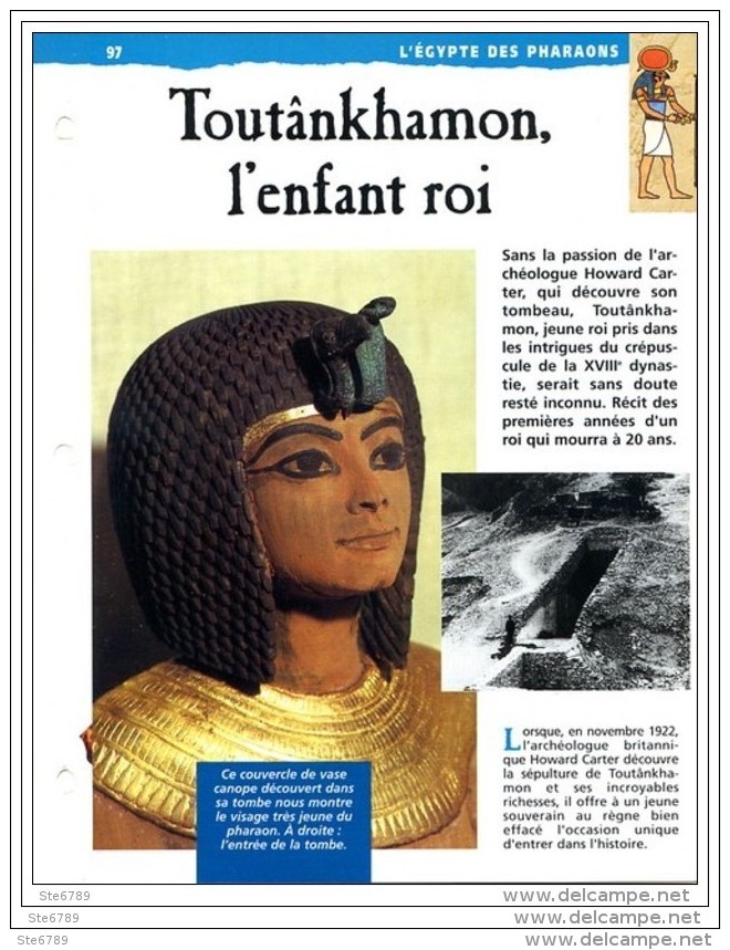 TOUTANKHAMON  L ENFANT ROI   Histoire Fiche Dépliante Egypte Des Pharaons - Histoire