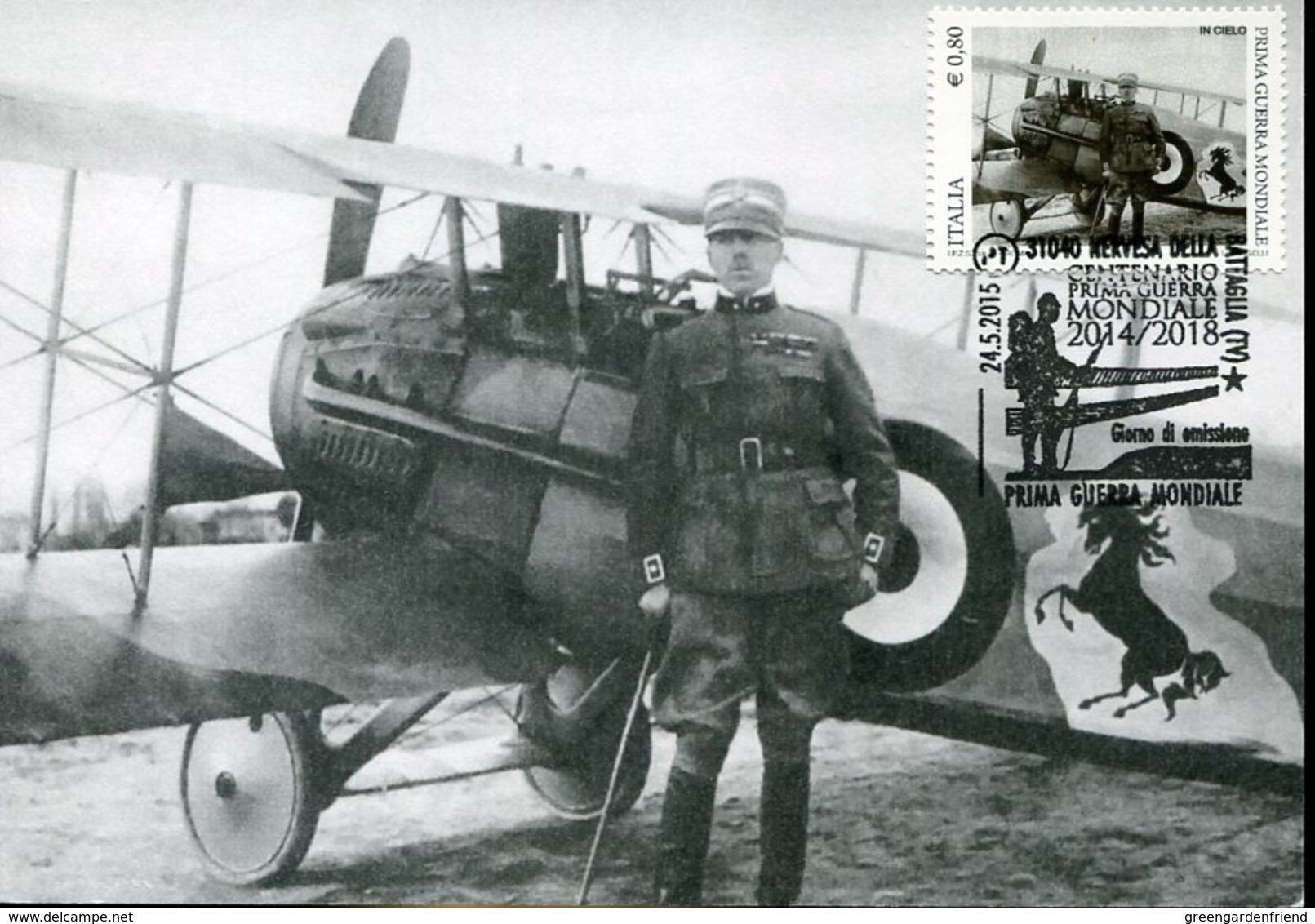 38470 Italia Maximum 2015, Prima Guerra Mondiale, First WW,showing Francesco Baracca With His Plane, Postmark Nervesa - 1. Weltkrieg