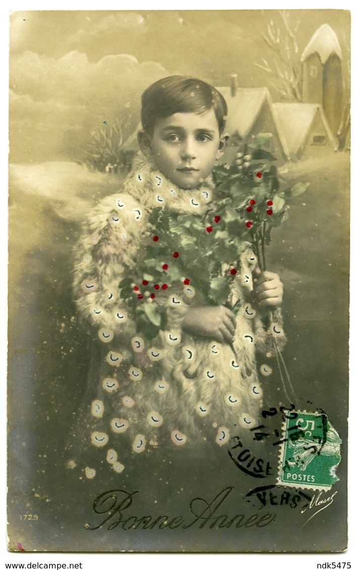 NEW YEAR / BONNE ANNEE - PRETTY BOY WITH MISTLETOE / FUR COAT / ADRESSE - VILLENOY PRES MEAUX (ROUSSET) - New Year