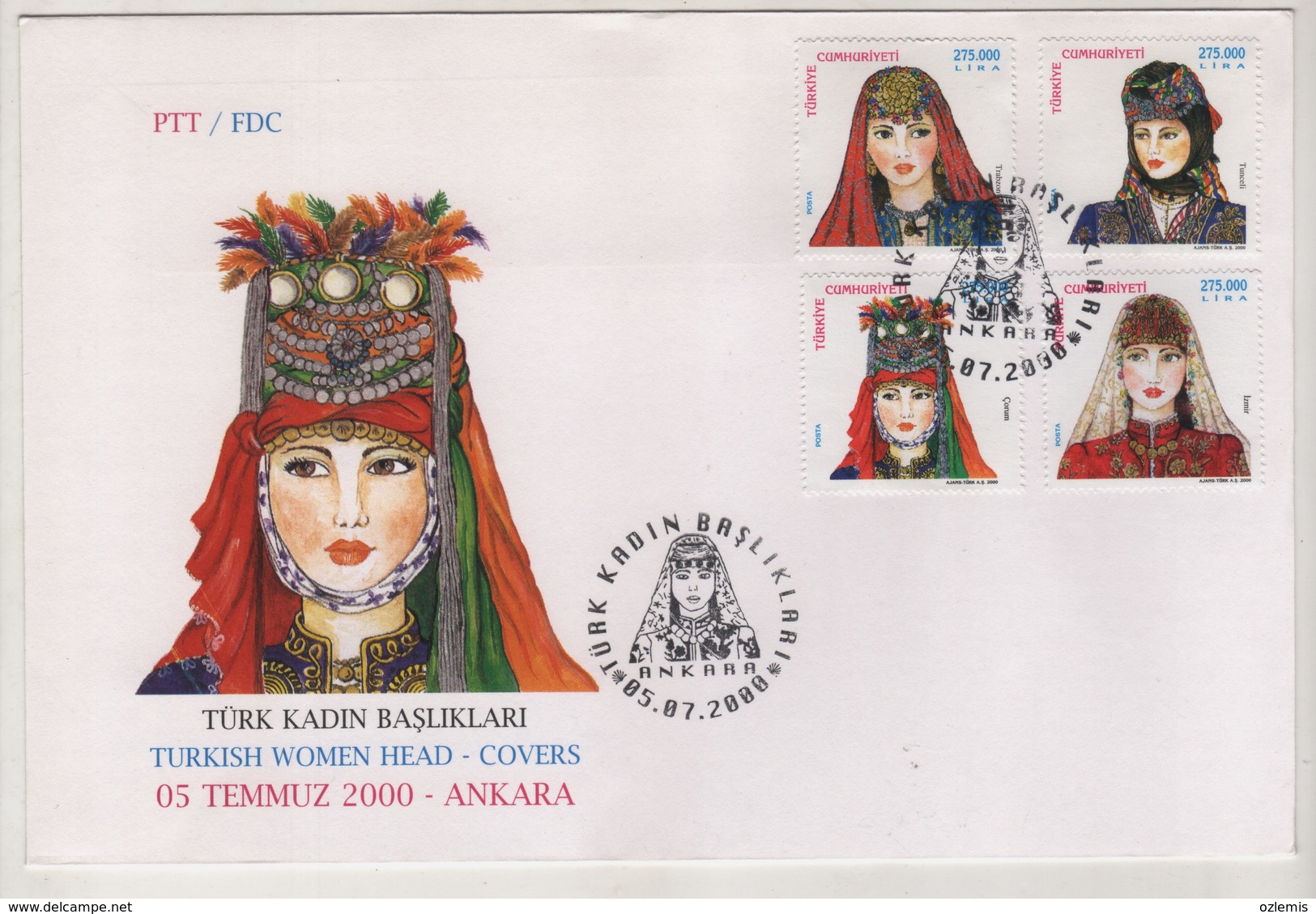 TURQUIE,TURKEI ,TURKEY ,TURKISH WOMEN HEAD-COVERS 2000  FDC - Lettres & Documents