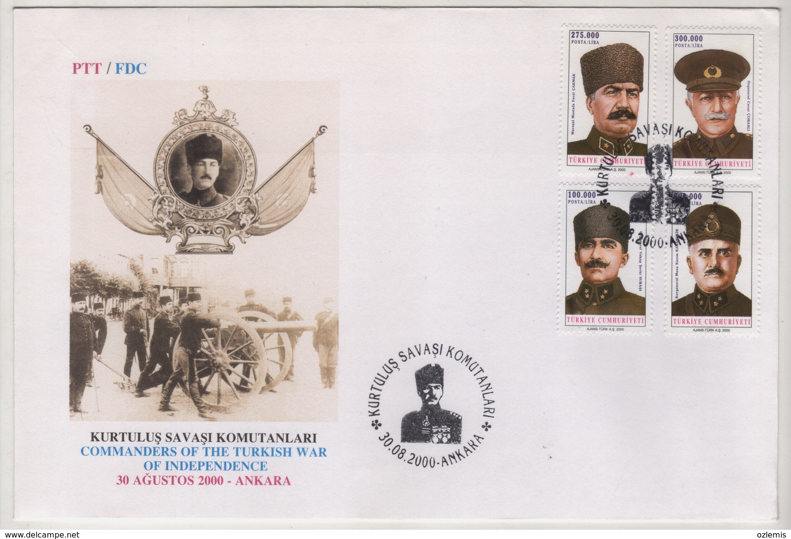 TURQUIE,TURKEI ,TURKEY ,COMMANDERS OF THE TURKISH WAR OF INDEPENDENCE  2000  FDC - Lettres & Documents