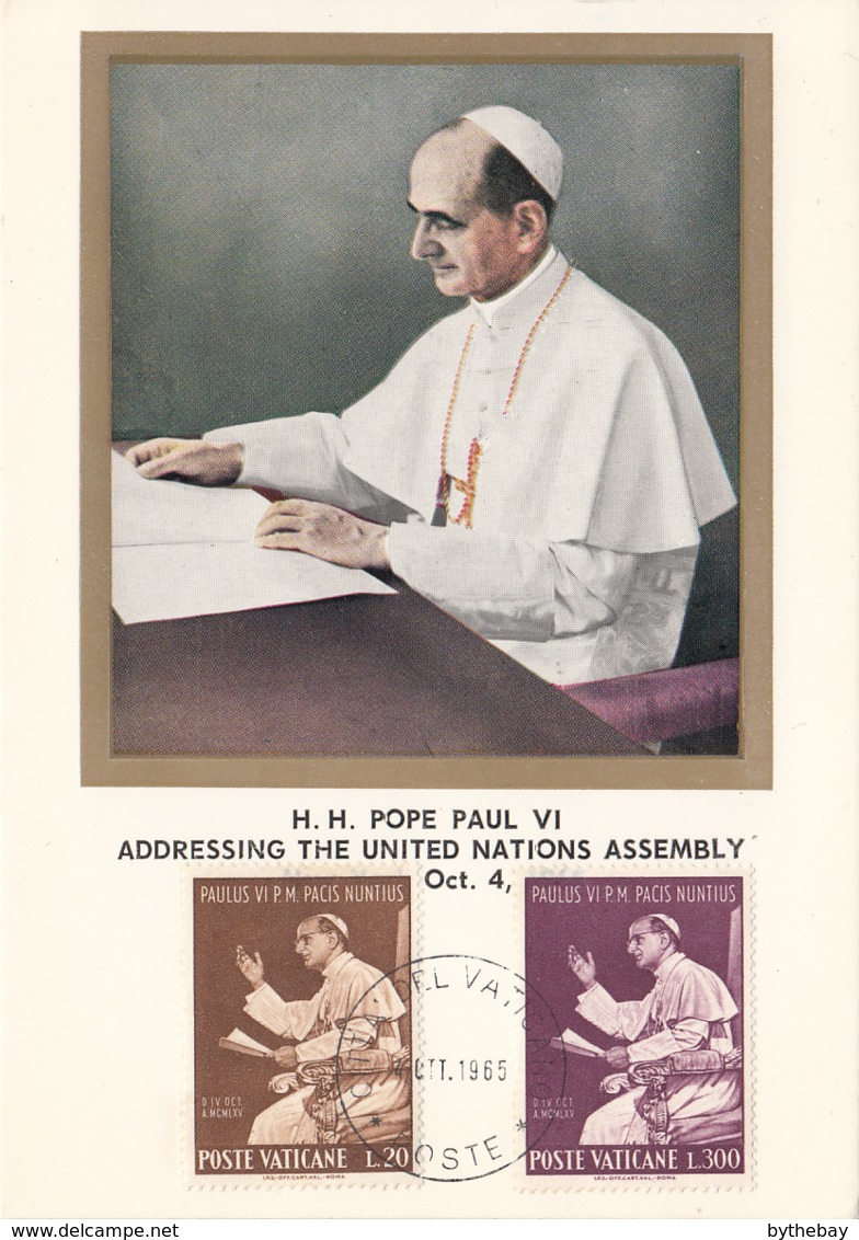 Vatican City 1965 Maxicard Scott #416, #419 Pope Paul VI Addressing United Nations Assembly - Cartes-Maximum (CM)