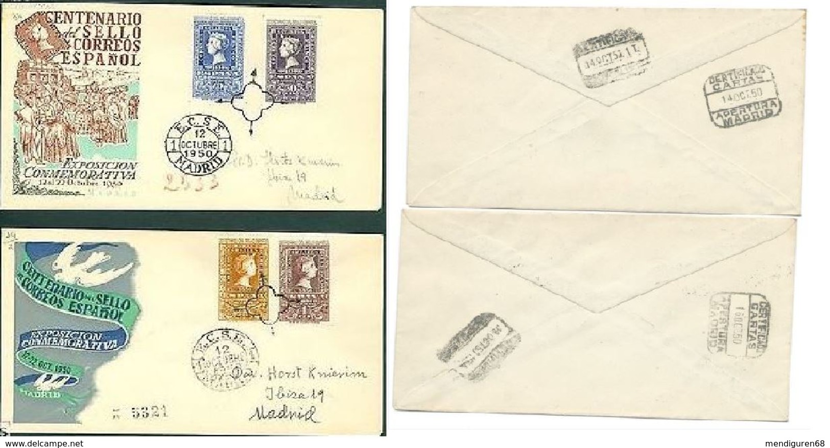 ESPAGNE SPAIN SPAIN ESPAÑA 1950 STAMP CENTENARY SET 4V. FDC ED 1075-76 & 1079-80 YV 802-03 Et AERIE S 242-43 MI 975-76 A - Lettres & Documents