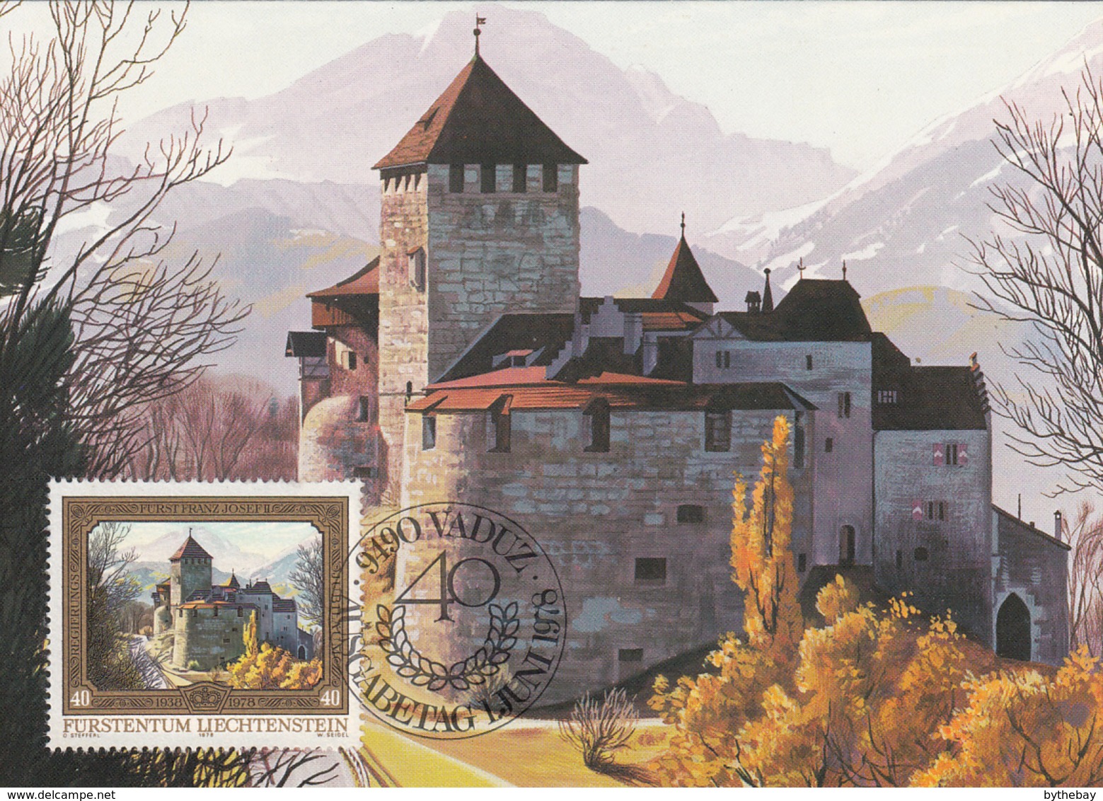 Liechtenstein 1976 Maxicard Scott #650 40rp Vaduz Castle Prince Franz Joseph II 40th Anniversary - Cartes-Maximum (CM)